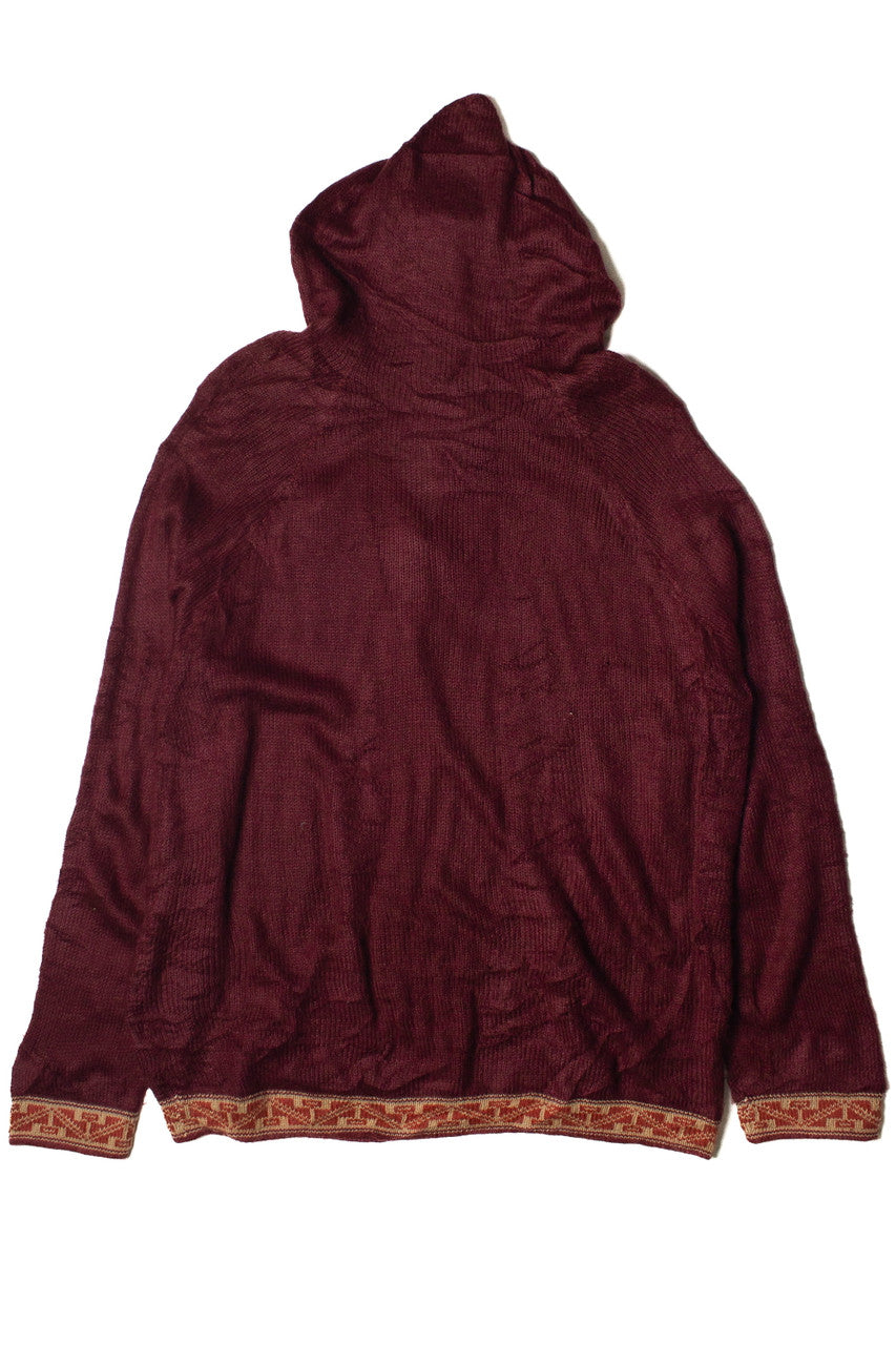 Vintage Lace Up Hooded Alpaca Wool Sweater