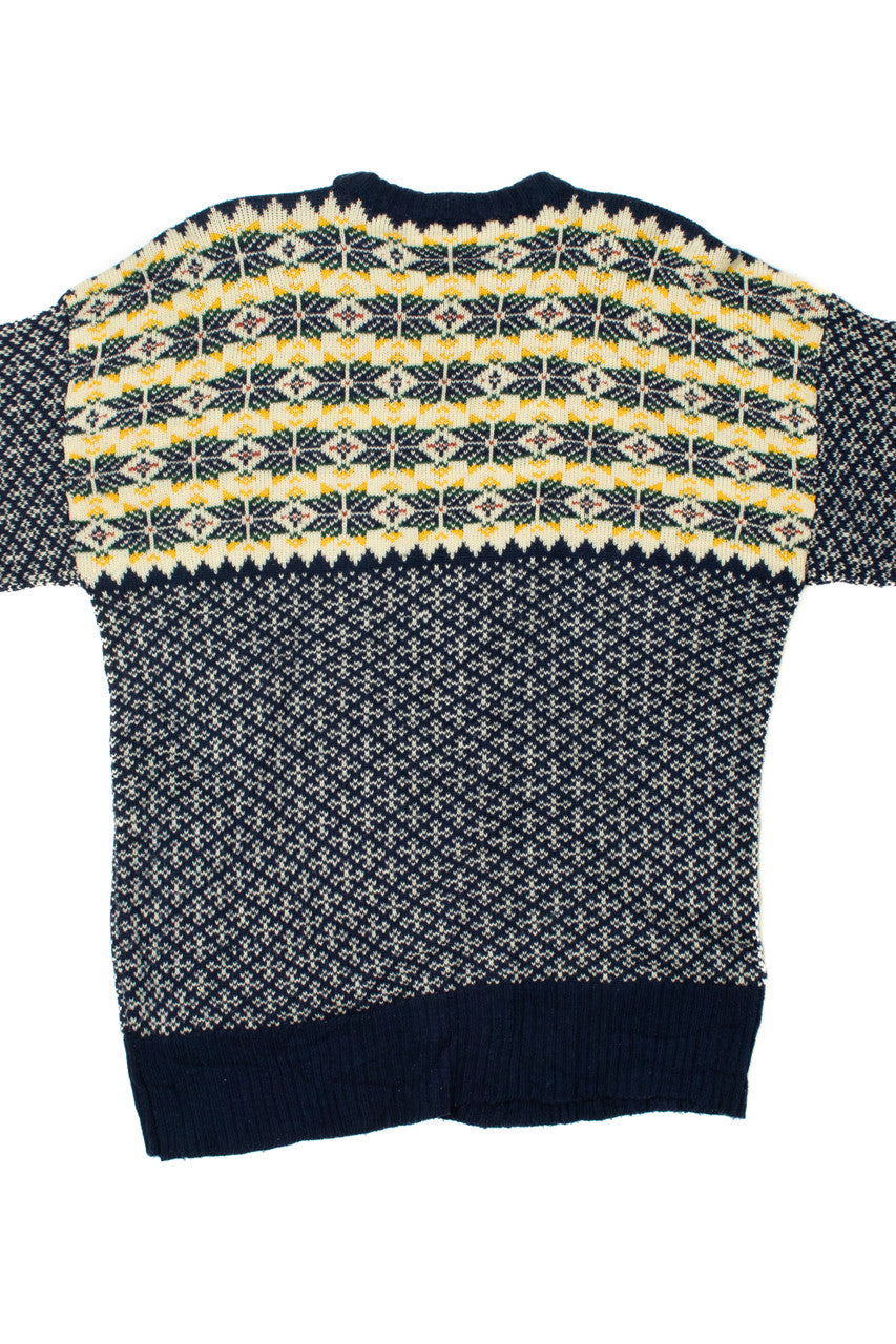 Vintage Navy & Yellow Patterned Sweater