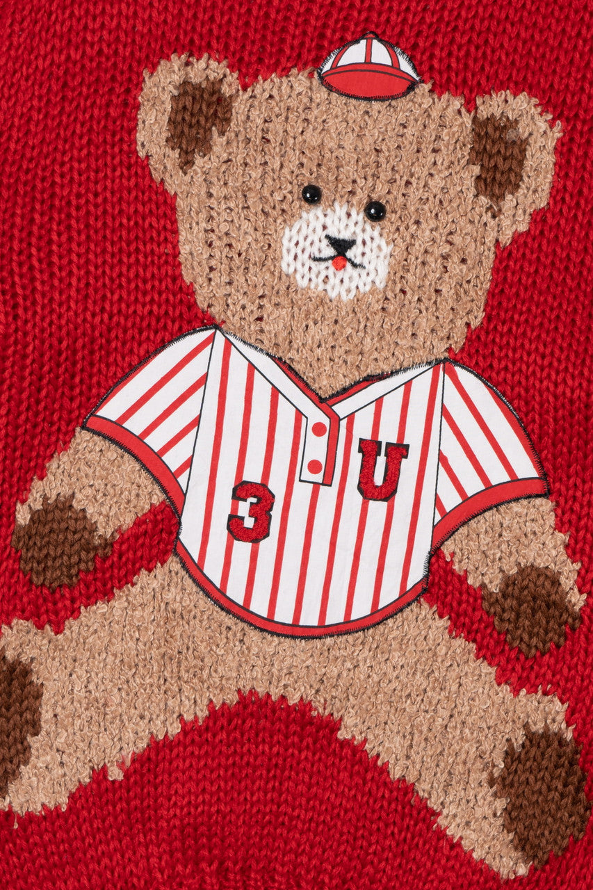 Vintage Baseball Teddy Bear Hand Knit Sweater