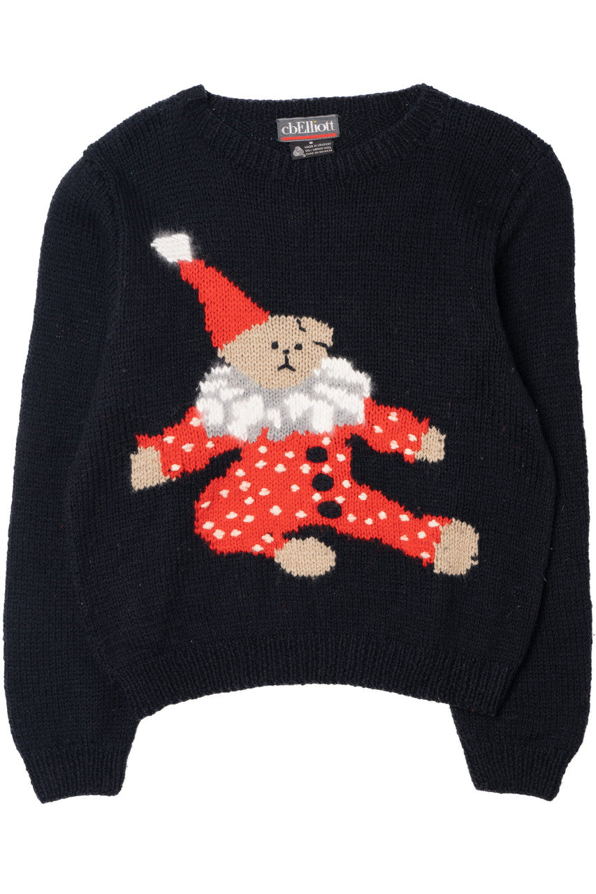 Vintage Clown Teddy Bear Merino Wool Sweater