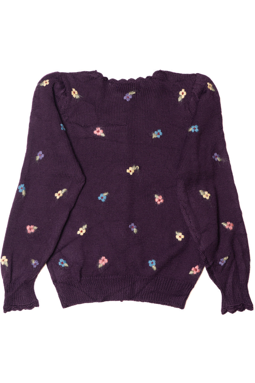 Vintage Floral Hand Embroidered Herman Geist Cardigan Sweater