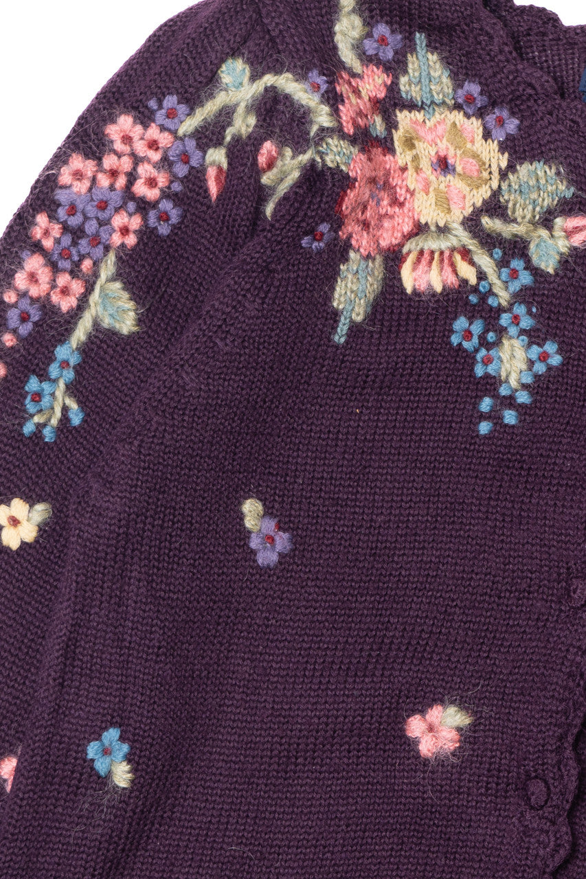 Vintage Floral Hand Embroidered Herman Geist Cardigan Sweater