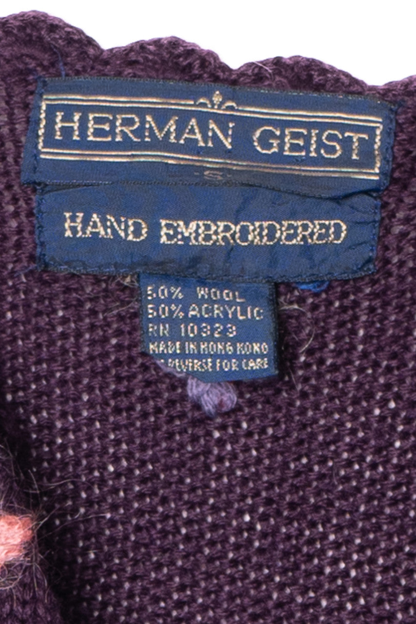 Vintage Floral Hand Embroidered Herman Geist Cardigan Sweater