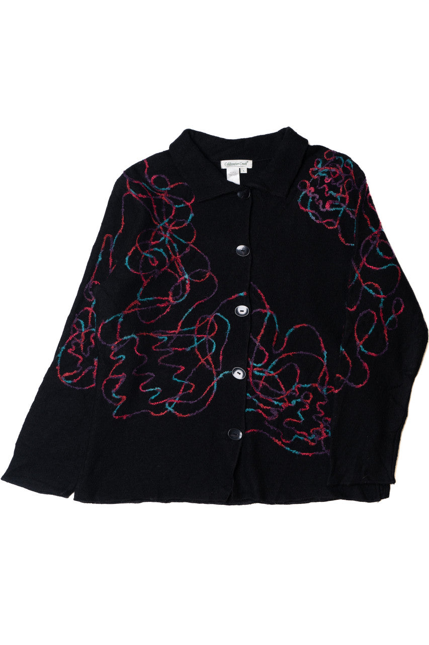 Vintage Squiggle Embroidered Coldwater Creek Cardigan Sweater