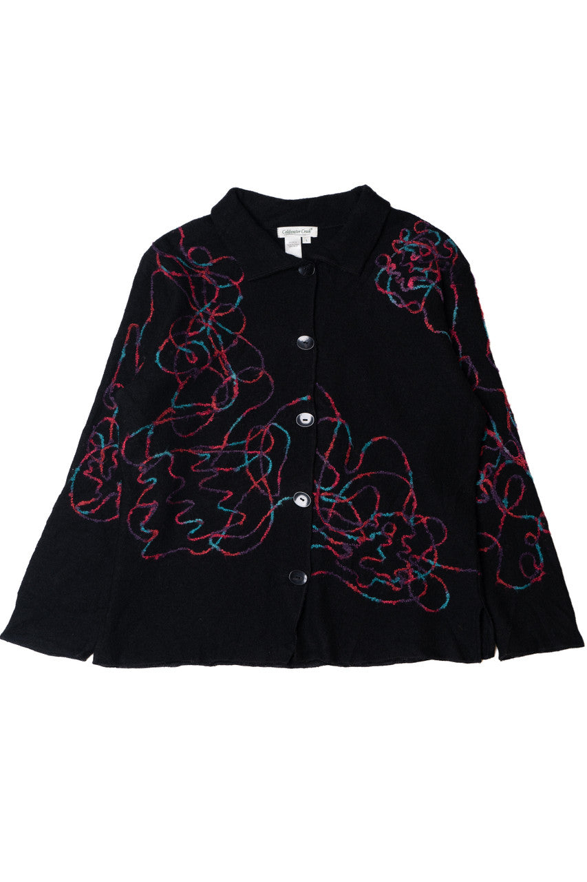 Vintage Squiggle Embroidered Coldwater Creek Cardigan Sweater