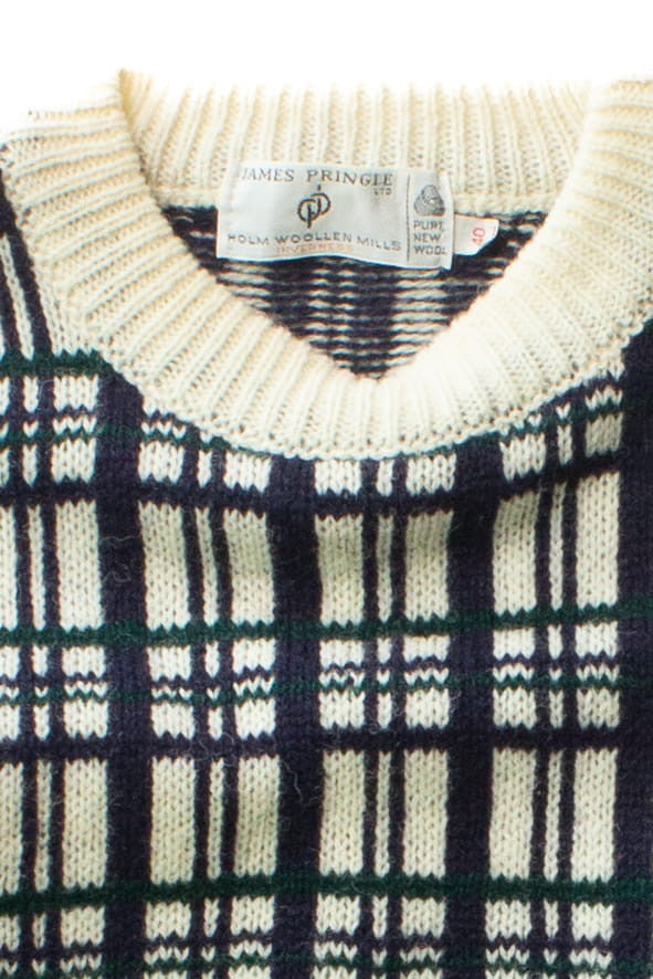 Vintage James Pringle White Plaid Sweater (1990s)