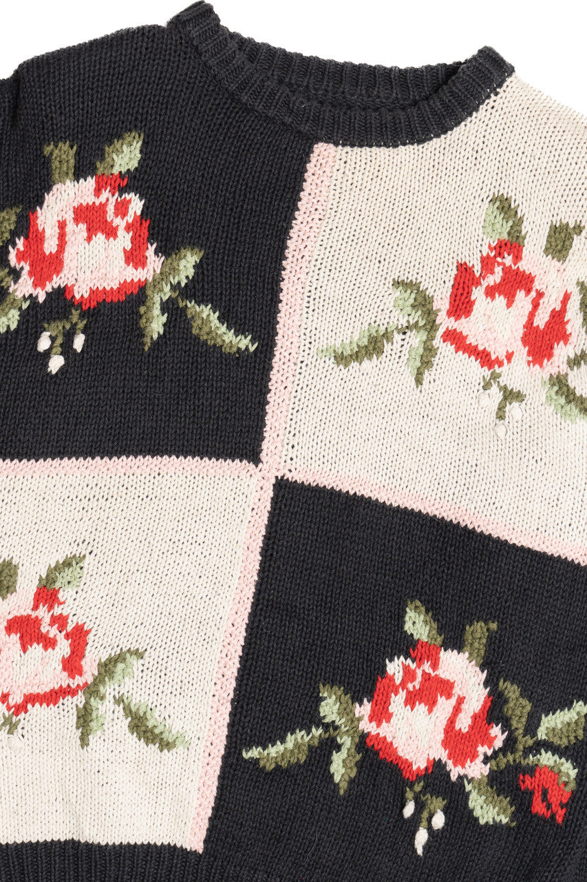 Vintage Checkered Roses Knit Sweater (1990s)