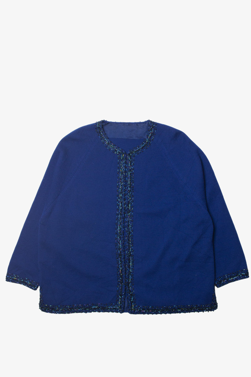 Vintage Blue Bead Embroidered Cardigan