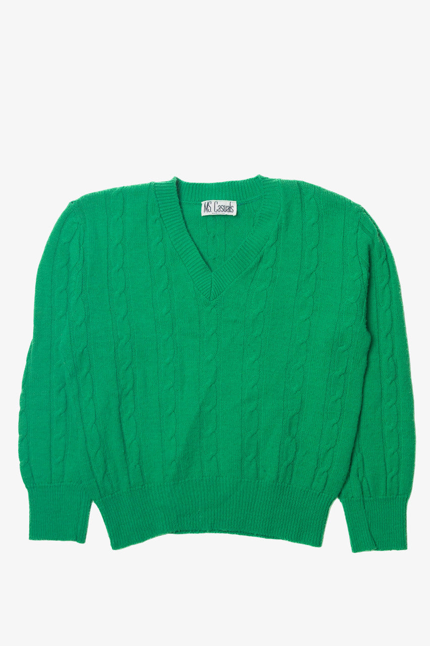 Vintage MS Casuals Green Cable Knit Sweater