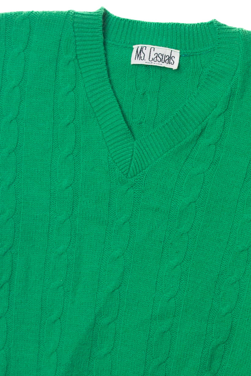 Vintage MS Casuals Green Cable Knit Sweater