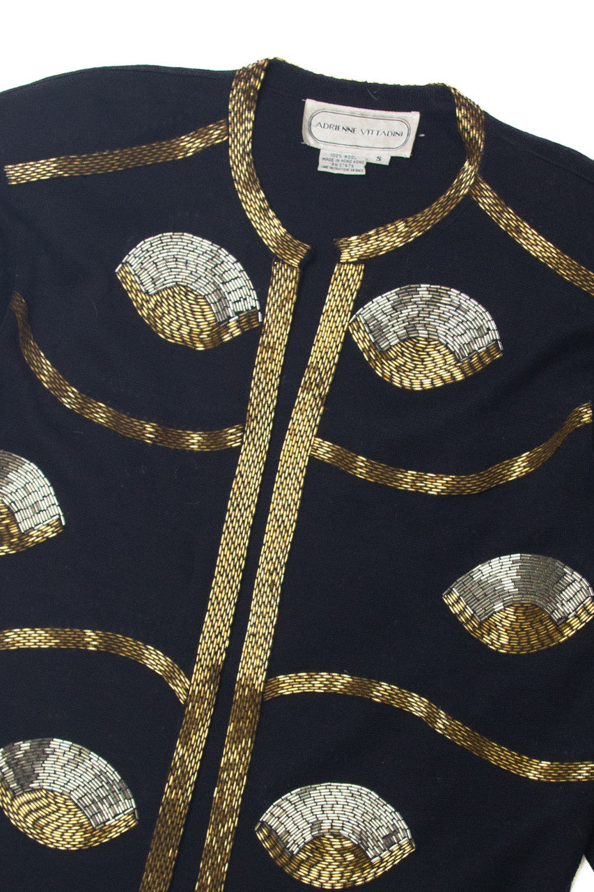 Vintage Adrienne Vittadini Bead Embroidered Cardigan (1980s)