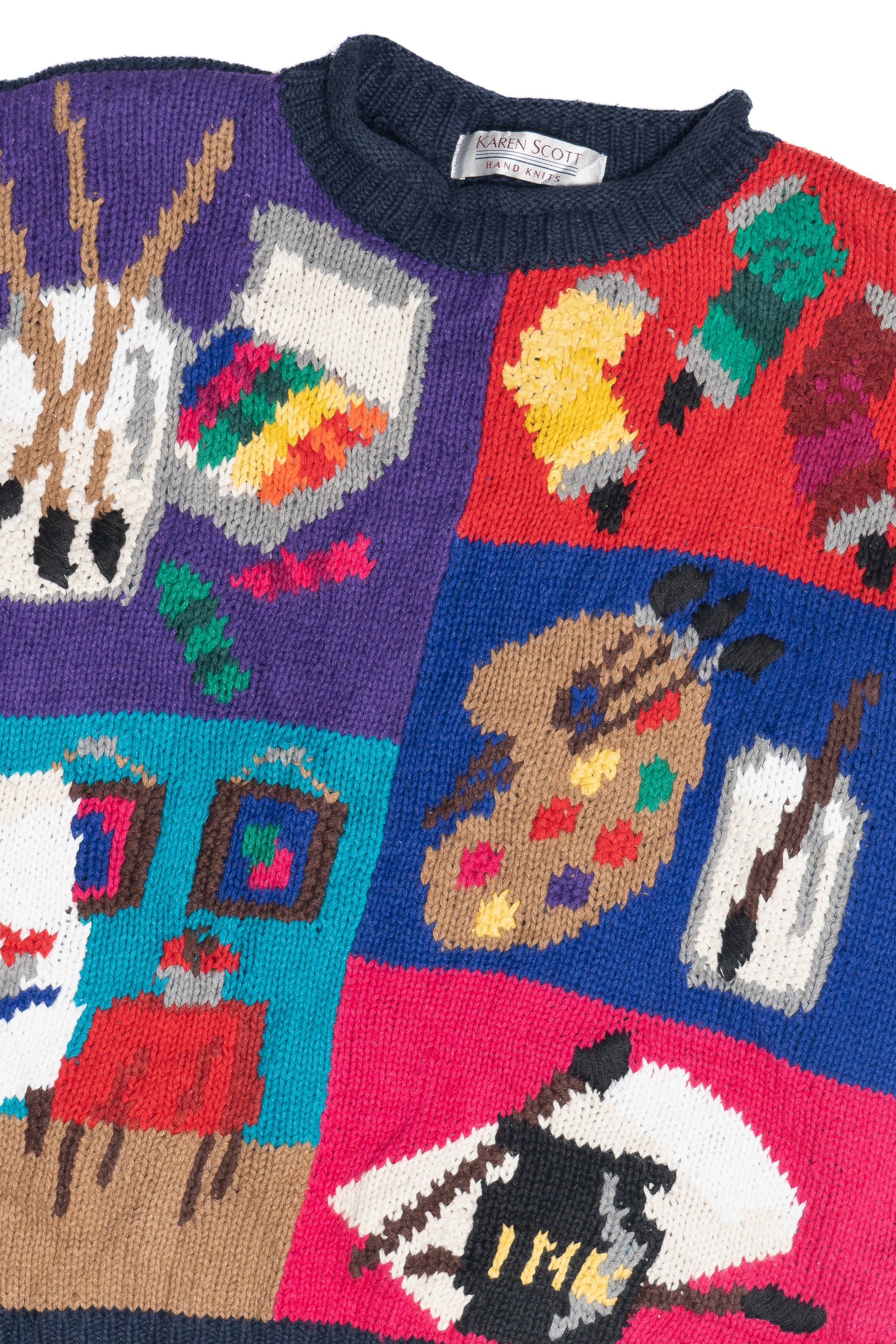 Vintage Hand Knit Painter's Palette Art Teacher Sweater (1980s)
