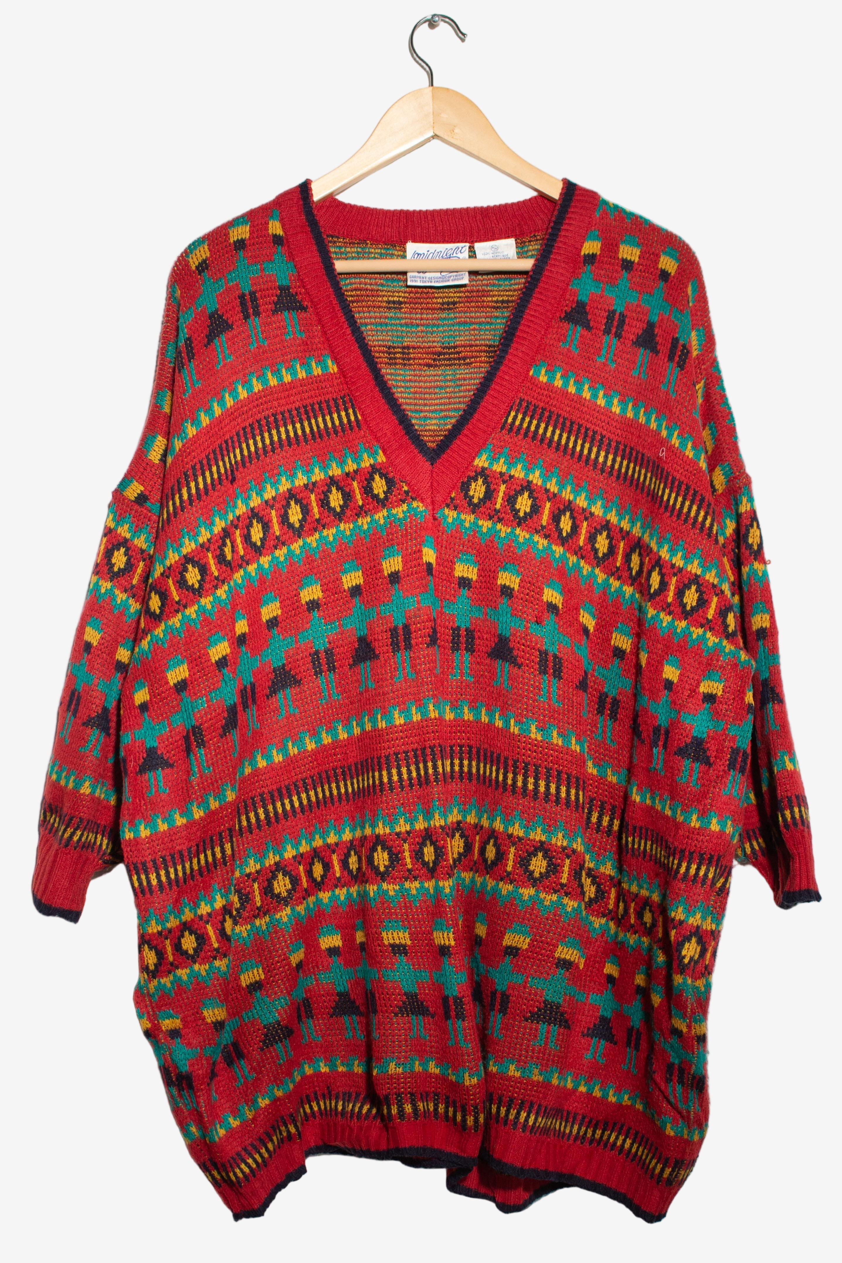 Vintage Midnight Blues Oversized V-Neck Sweater (1990s)