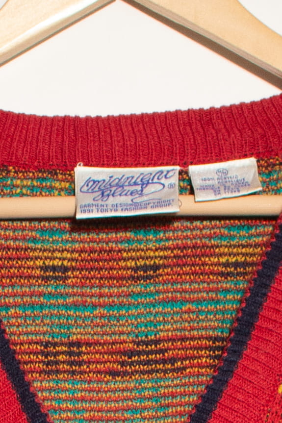 Vintage Midnight Blues Oversized V-Neck Sweater (1990s)