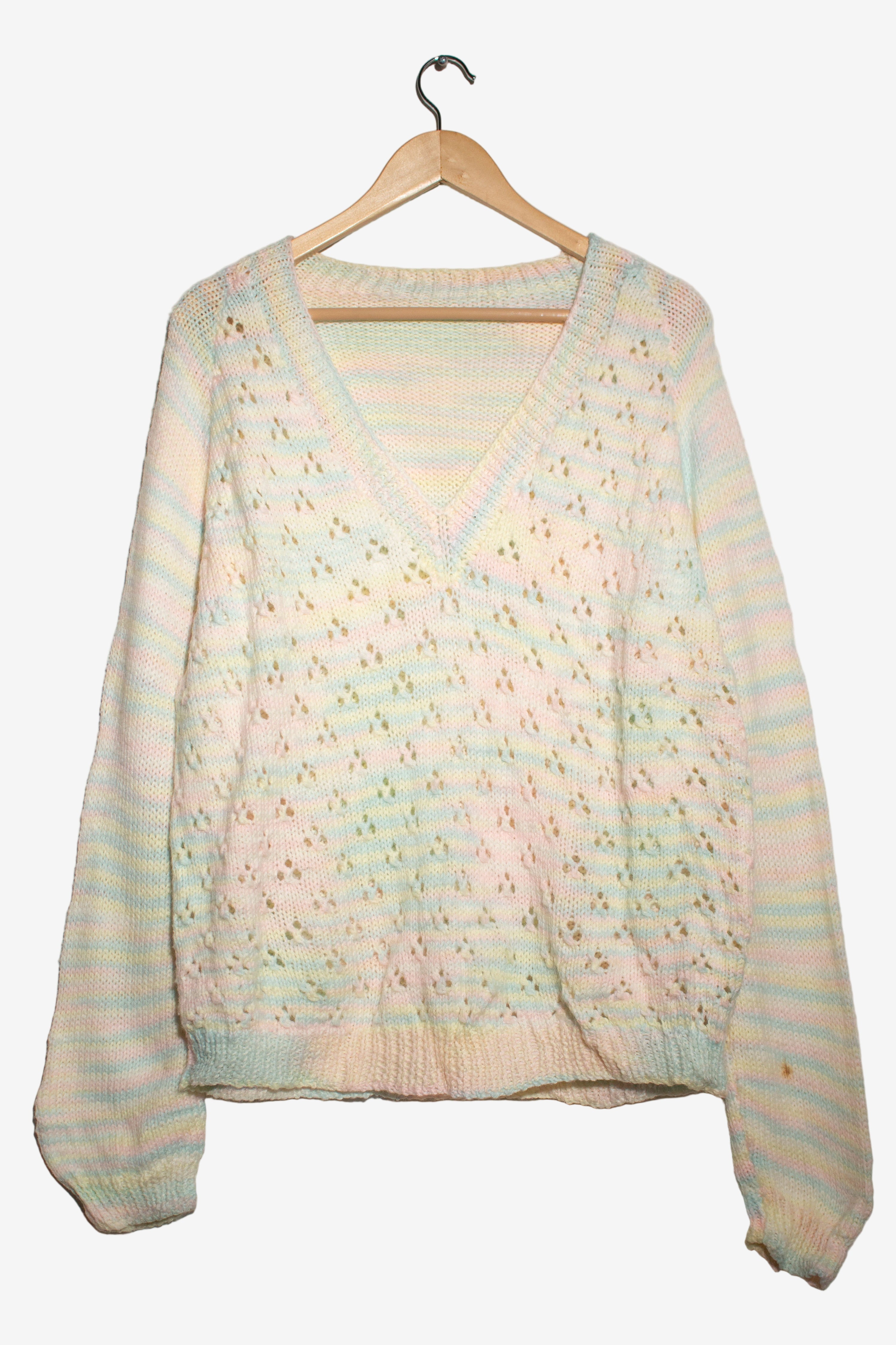 Vintage Pastel Multicolor V-Neck Sweater (1990s)