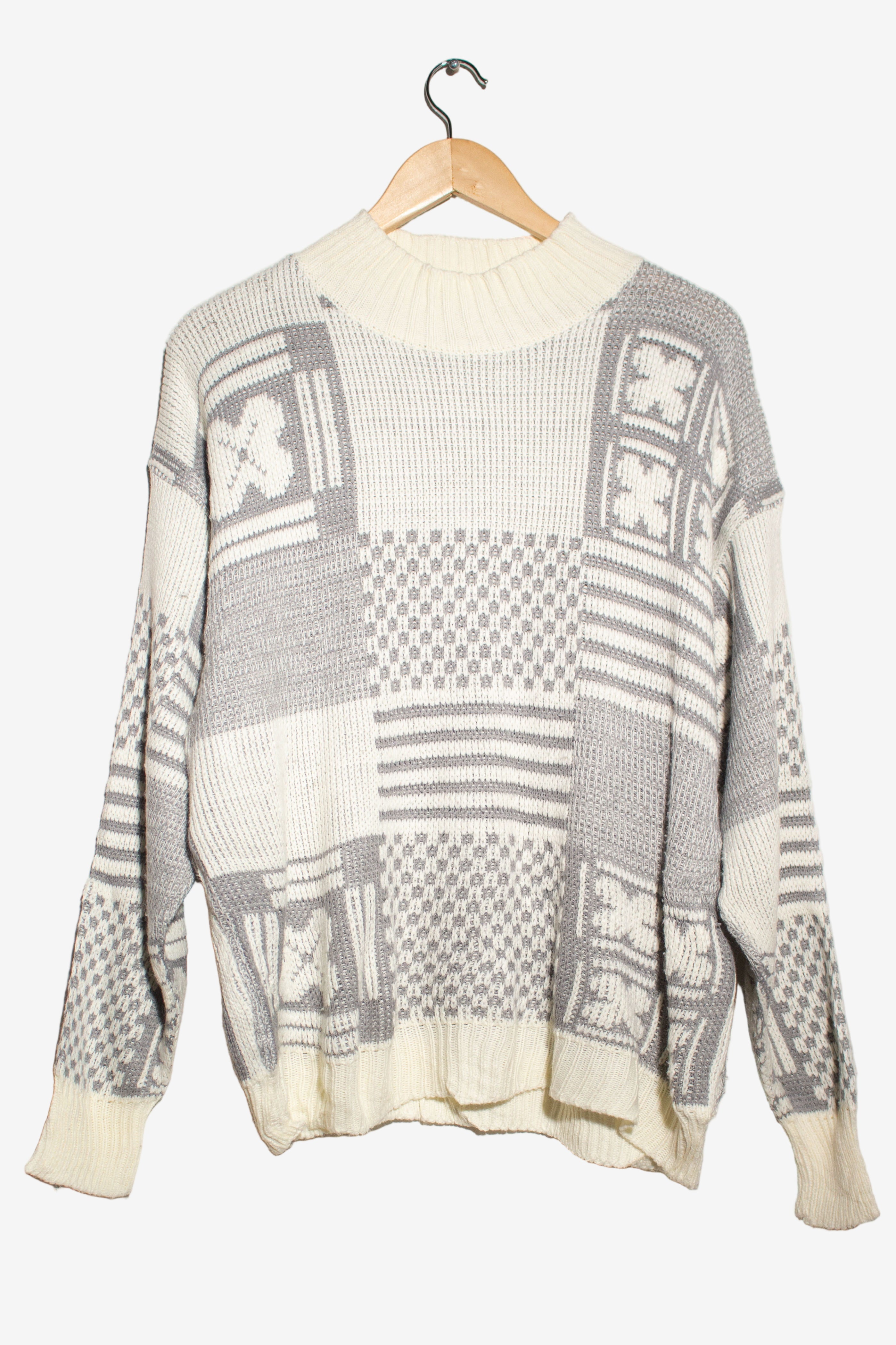 Vintage Gray Clover Block Sweater (1980s)