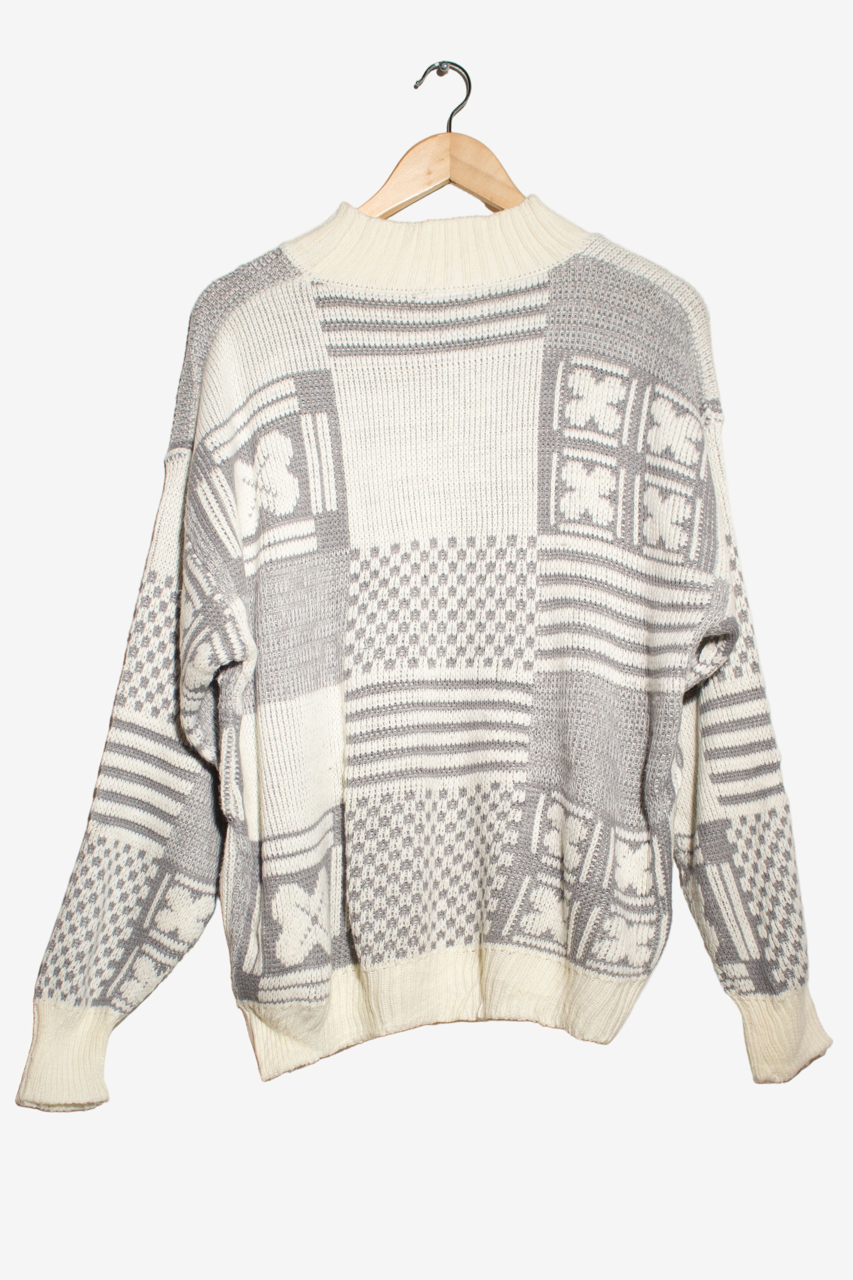 Vintage Gray Clover Block Sweater (1980s)