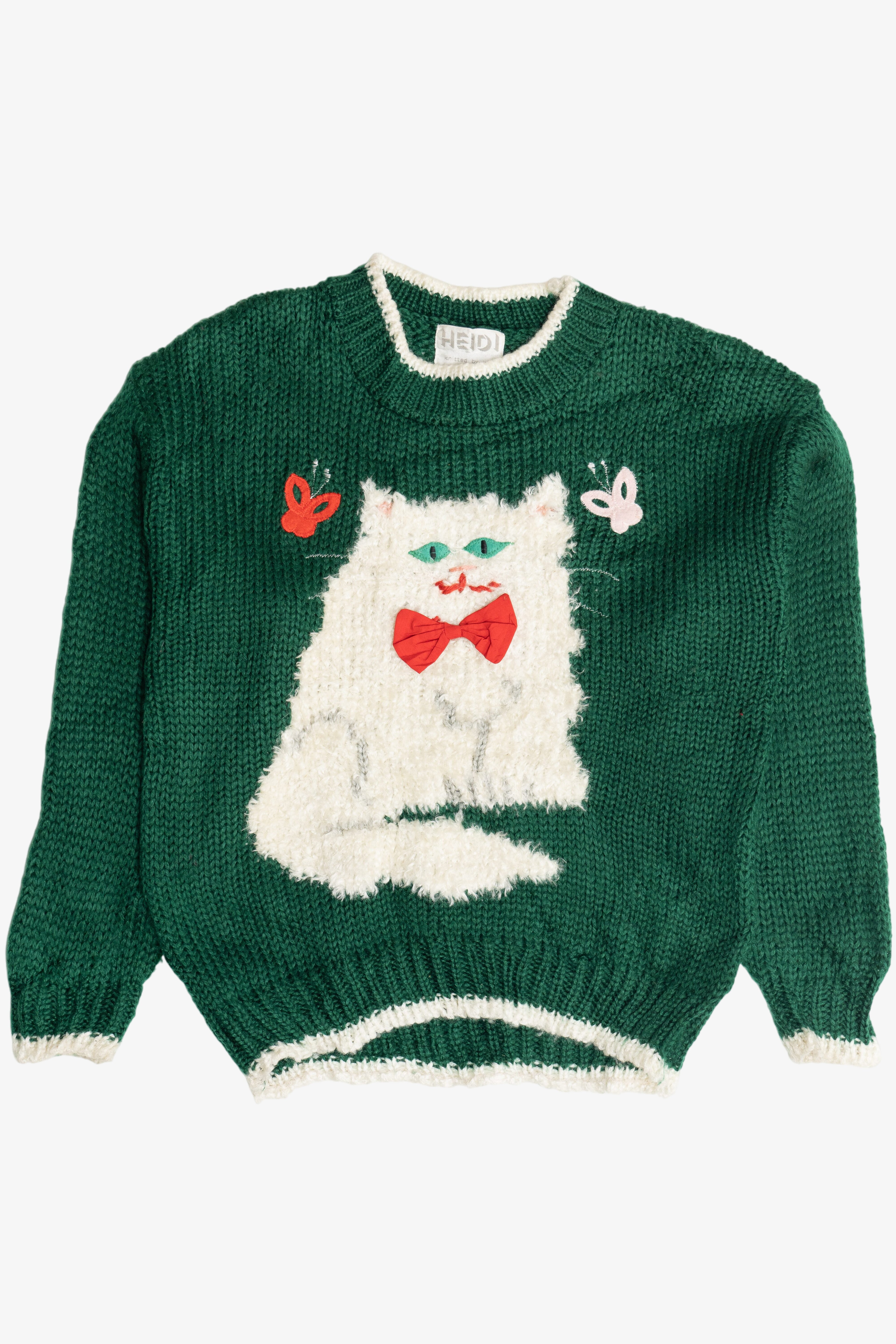 Vintage Cat With Butterflies Heidi Hand Knit Sweater (1980s)