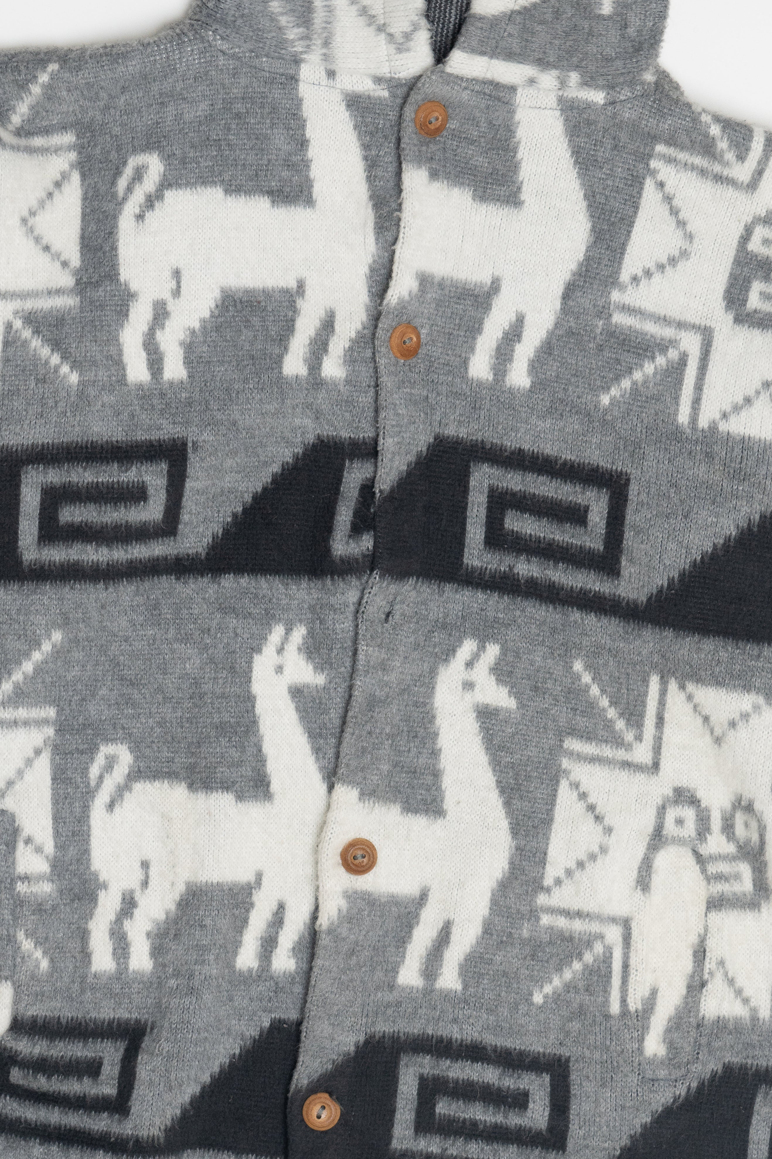 Vintage Hand Knit Alpaca Design Button Up Hoodie (2000s)