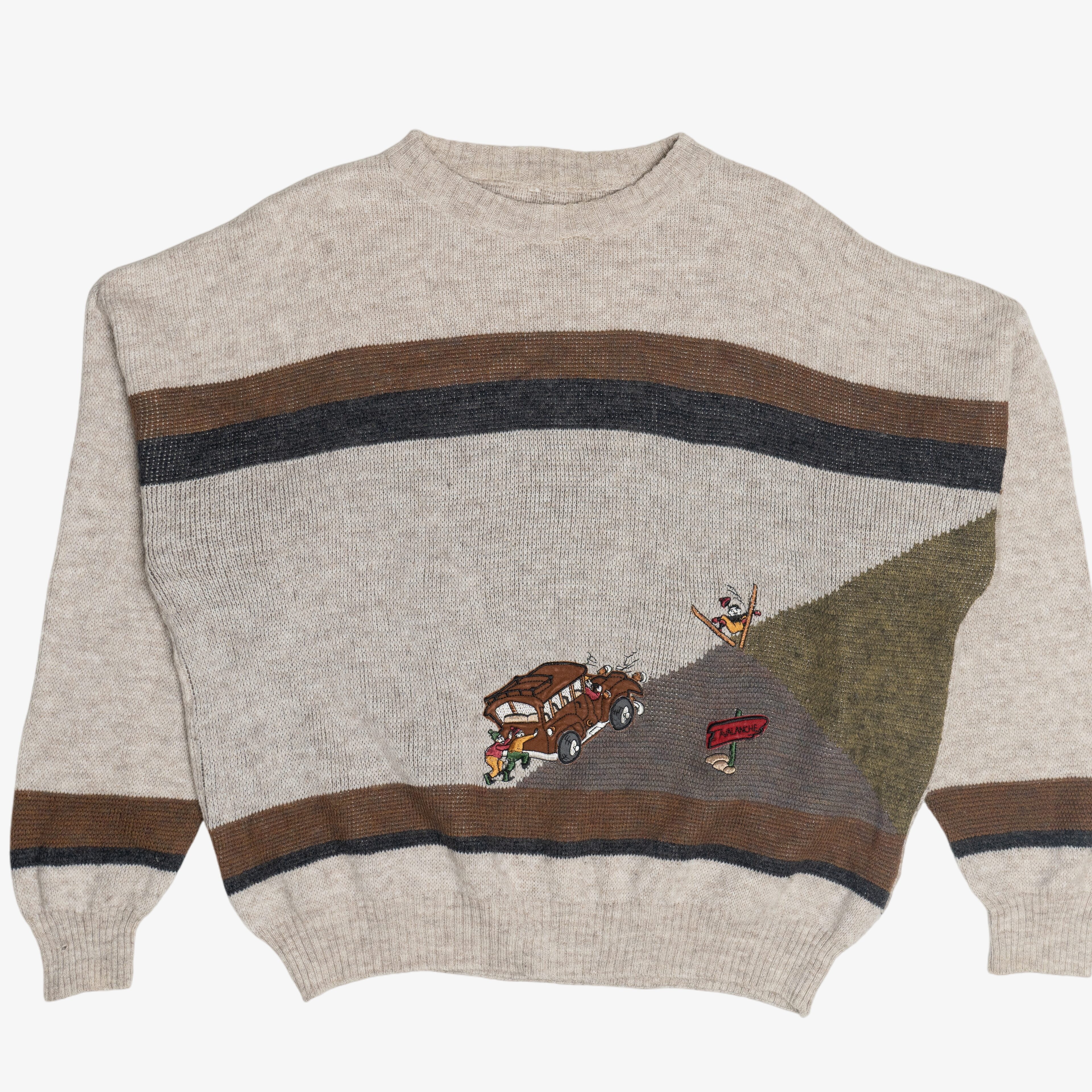 Vintage "Avalanche" Silly Scene Embroidered Sweater (1990s)
