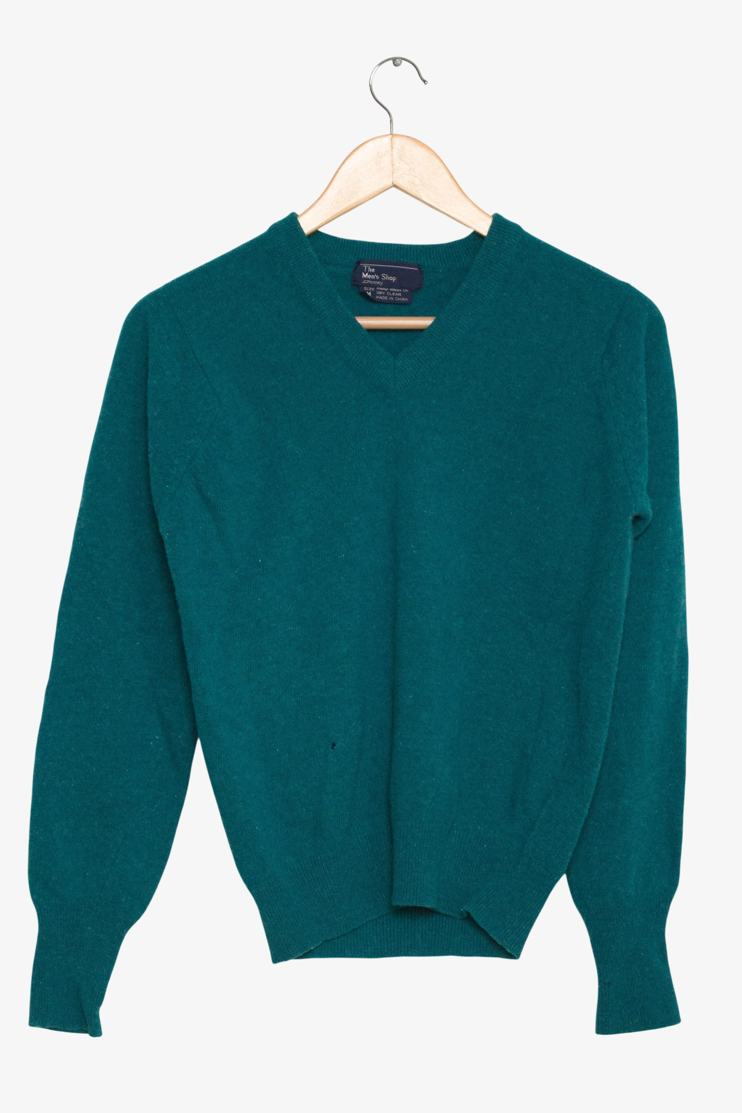 Vintage Green Wool V-Neck Sweater (1980s)