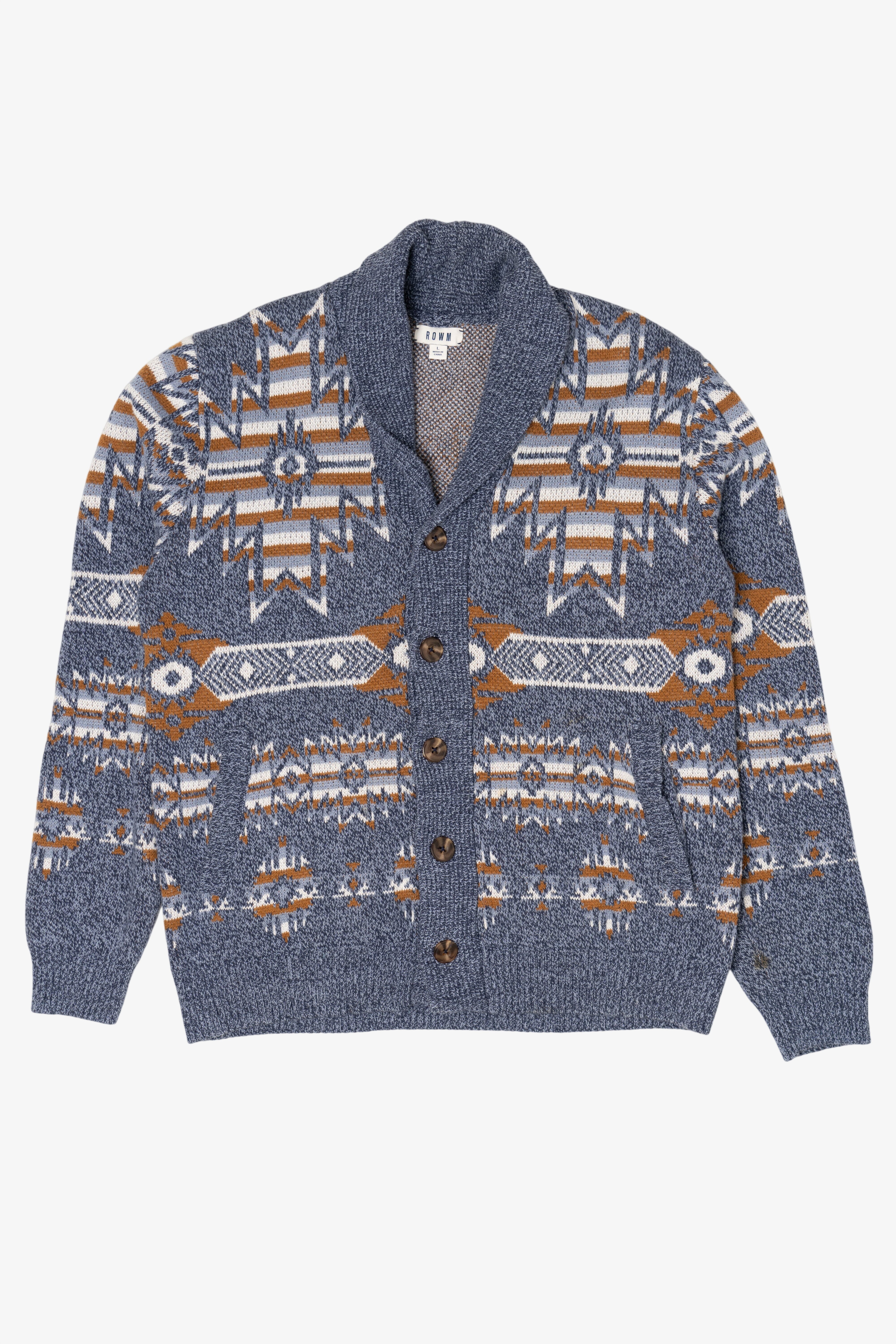 Blue Southwestern Pattern Rown Cardigan Sweater (2010s)