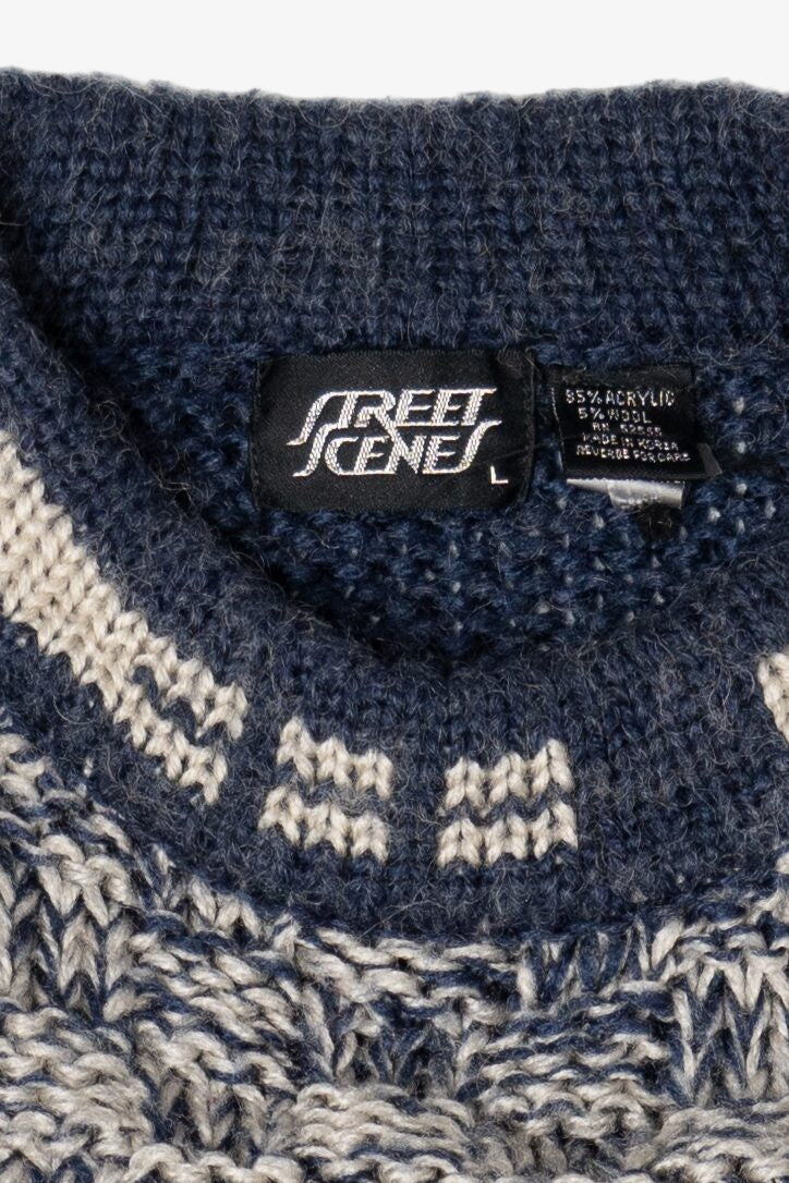 Vintage Blue Street Scenes Pullover Sweater (1980s)