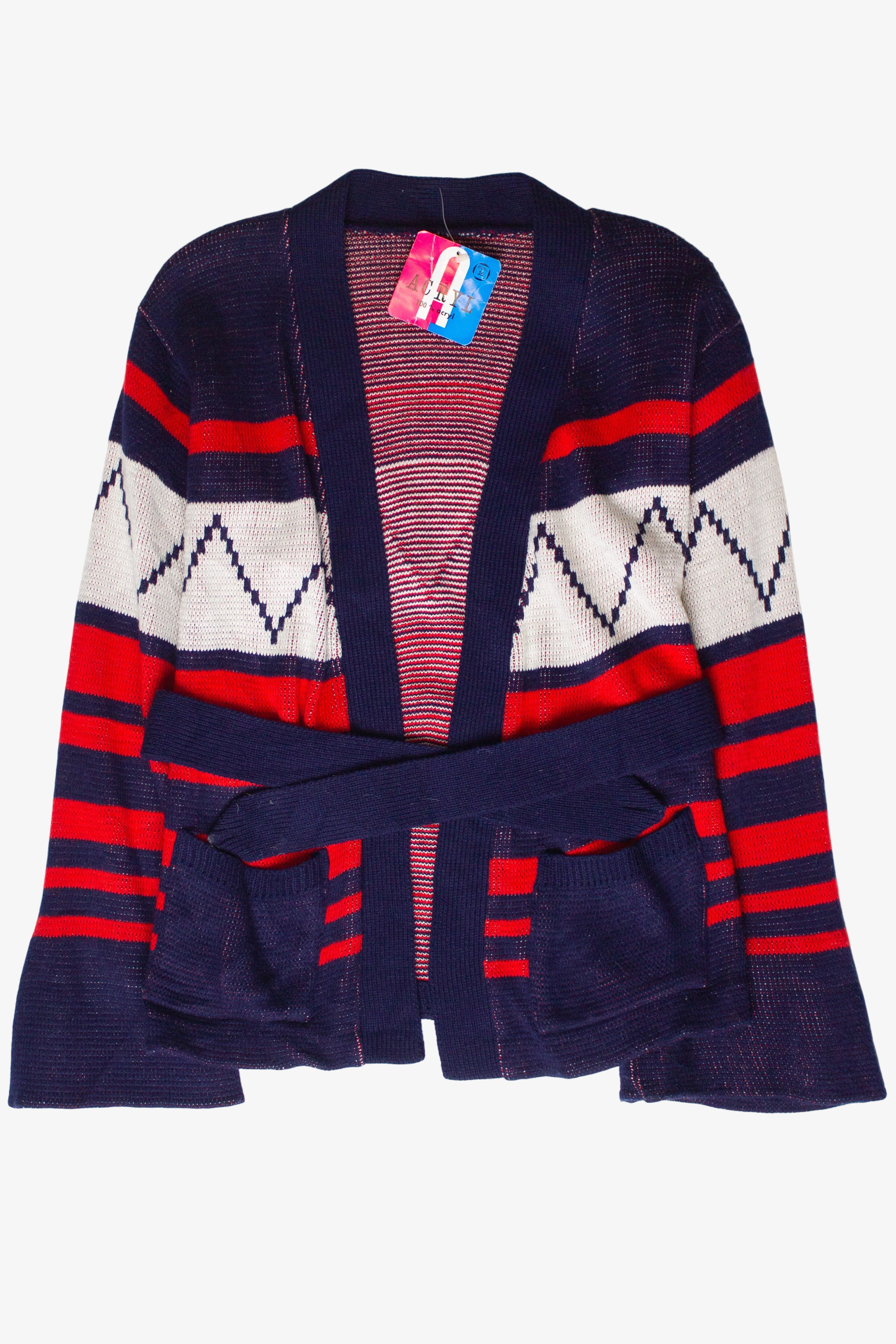 Vintage Tie Front Bell Sleeve Striped Cardigan Sweater (1980s)