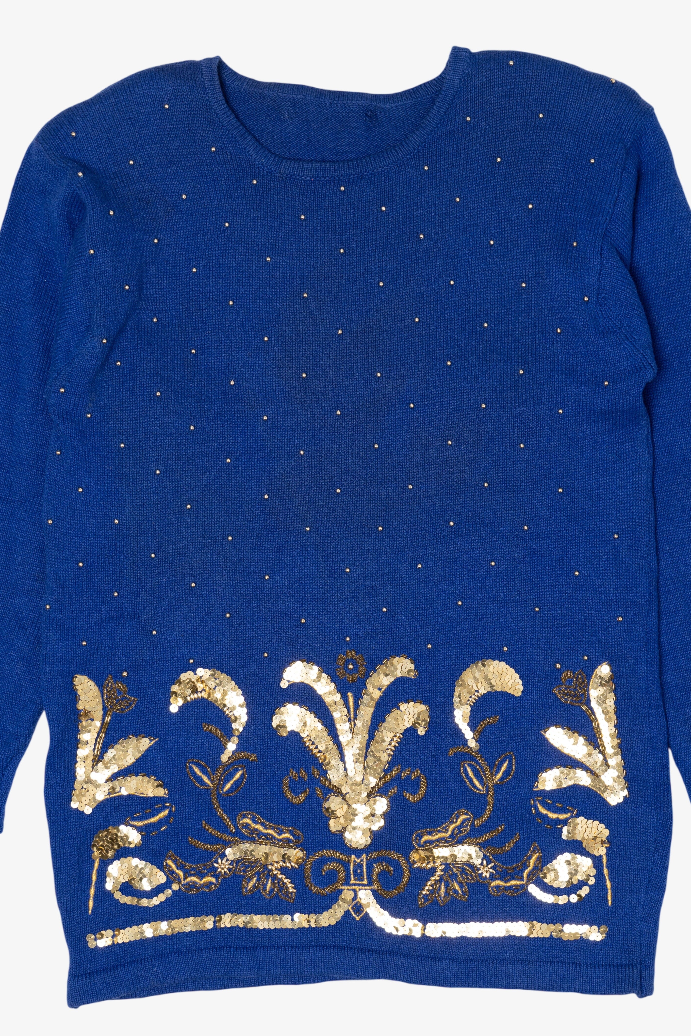 Vintage Blue And Gold Sequin Sweater (1980s)