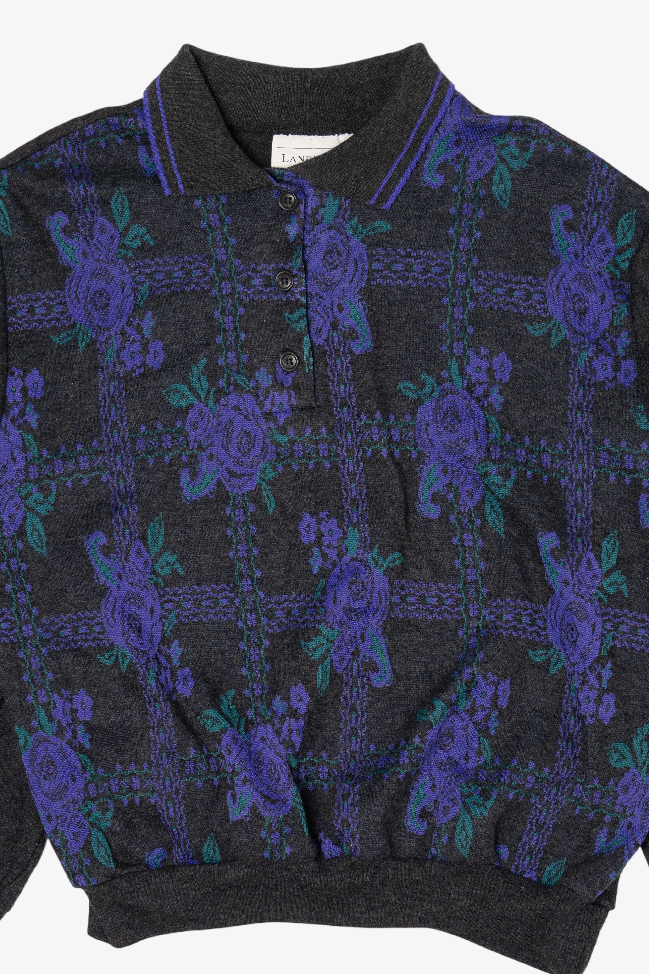 Vintage Dark Gray Land'n Sea Floral Sweater (1980s)