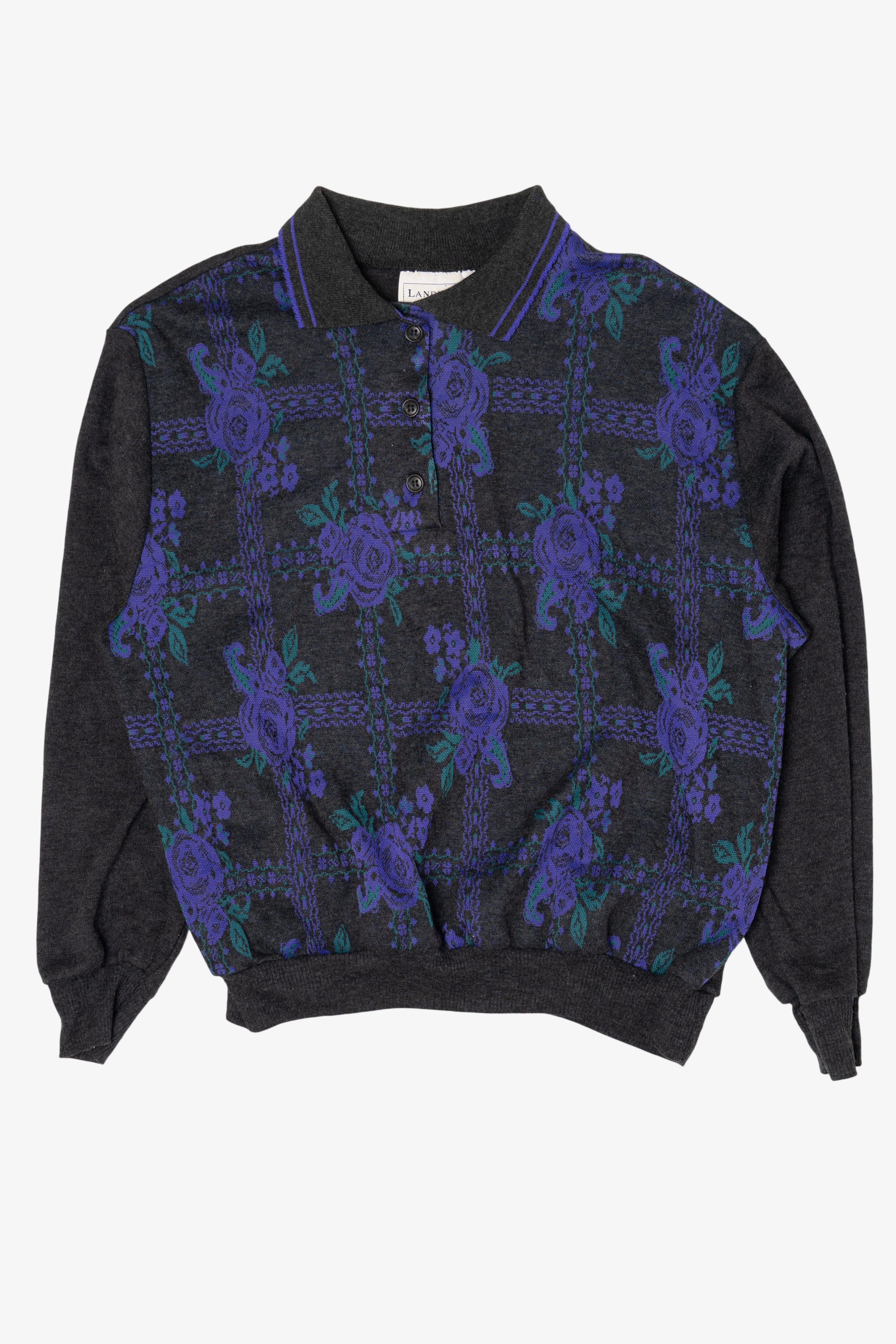 Vintage Dark Gray Land'n Sea Floral Sweater (1980s)