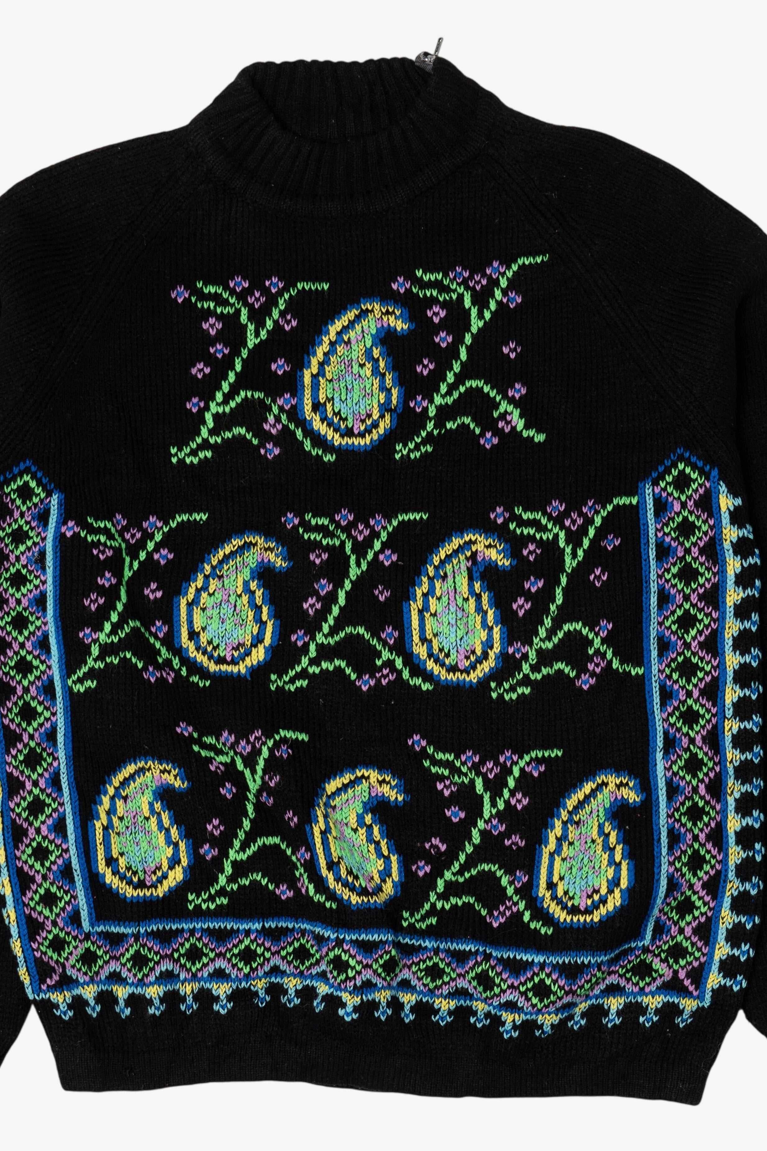 Vintage Black Paisley And Floral Pattern Sweater (1980s)