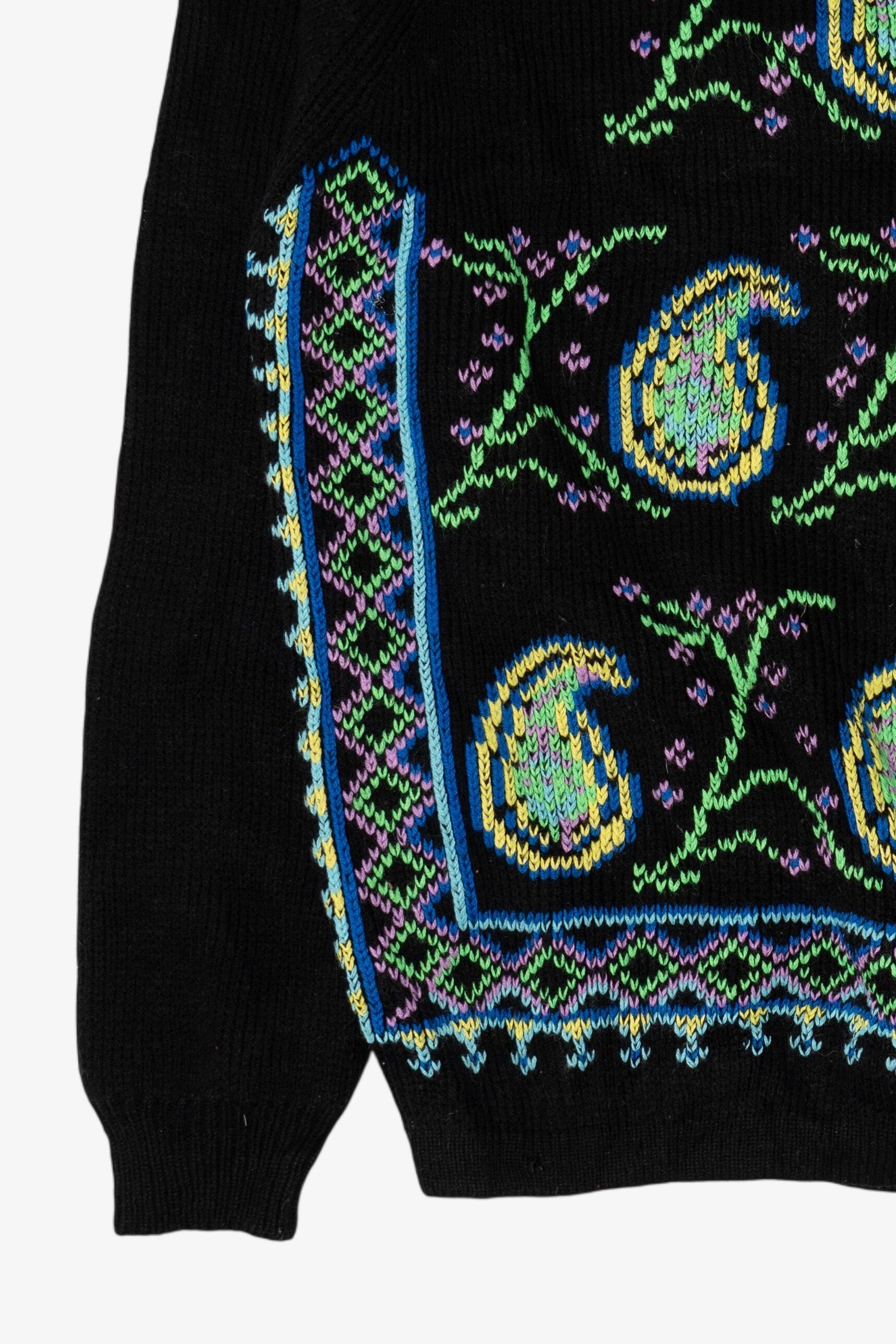 Vintage Black Paisley And Floral Pattern Sweater (1980s)