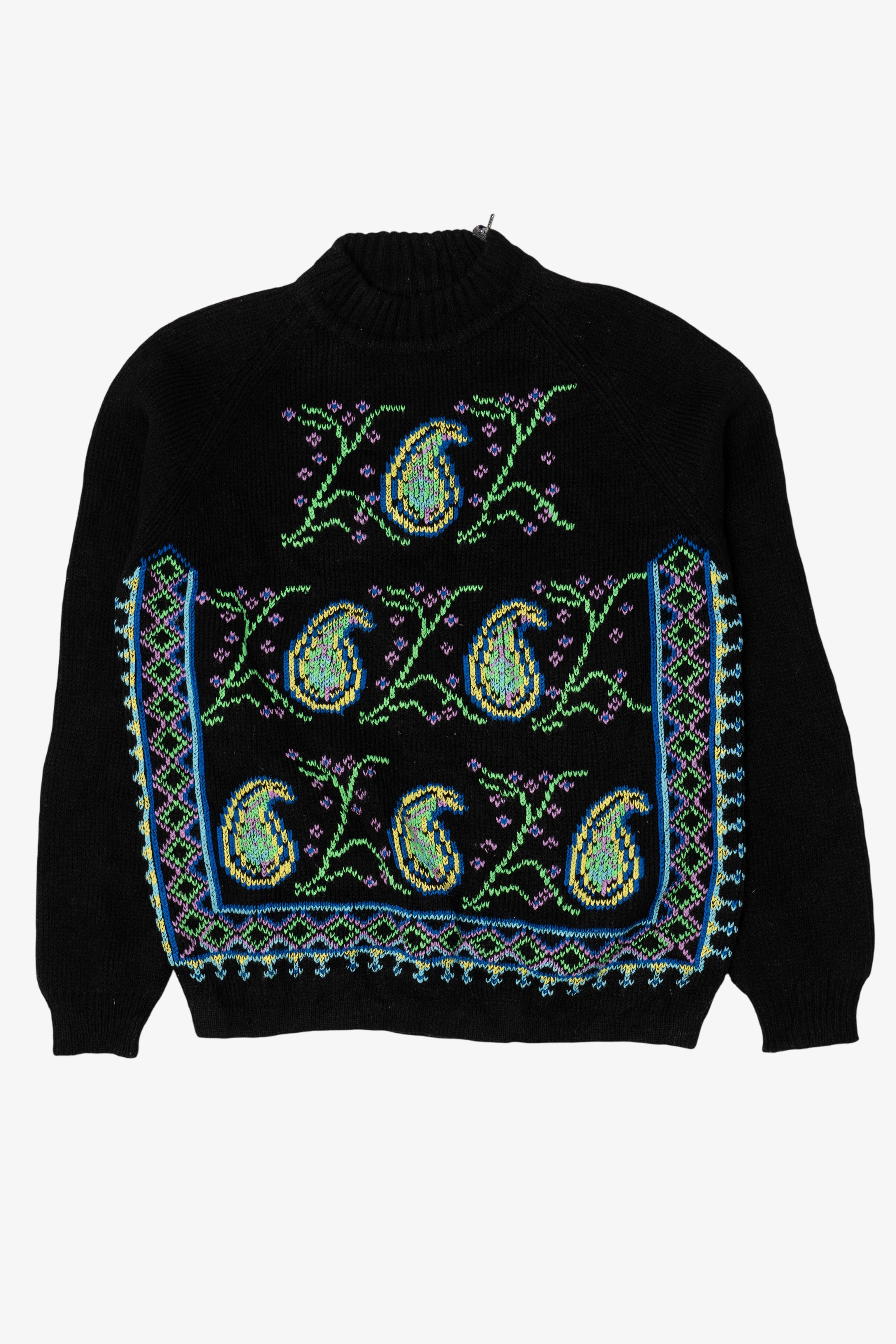 Vintage Black Paisley And Floral Pattern Sweater (1980s)