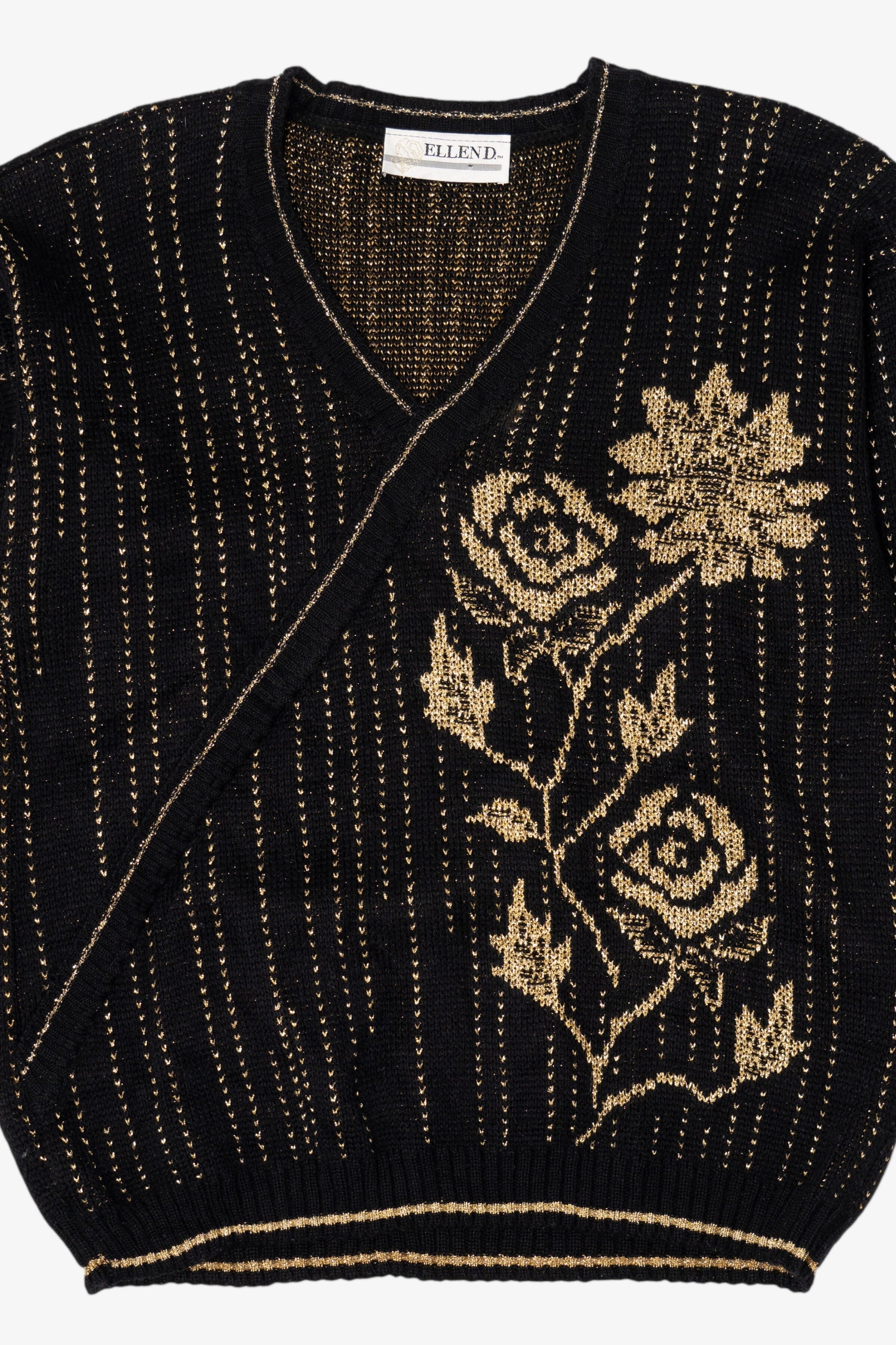 Vintage Black And Gold Rose Ellen D. Sweater (1980s)