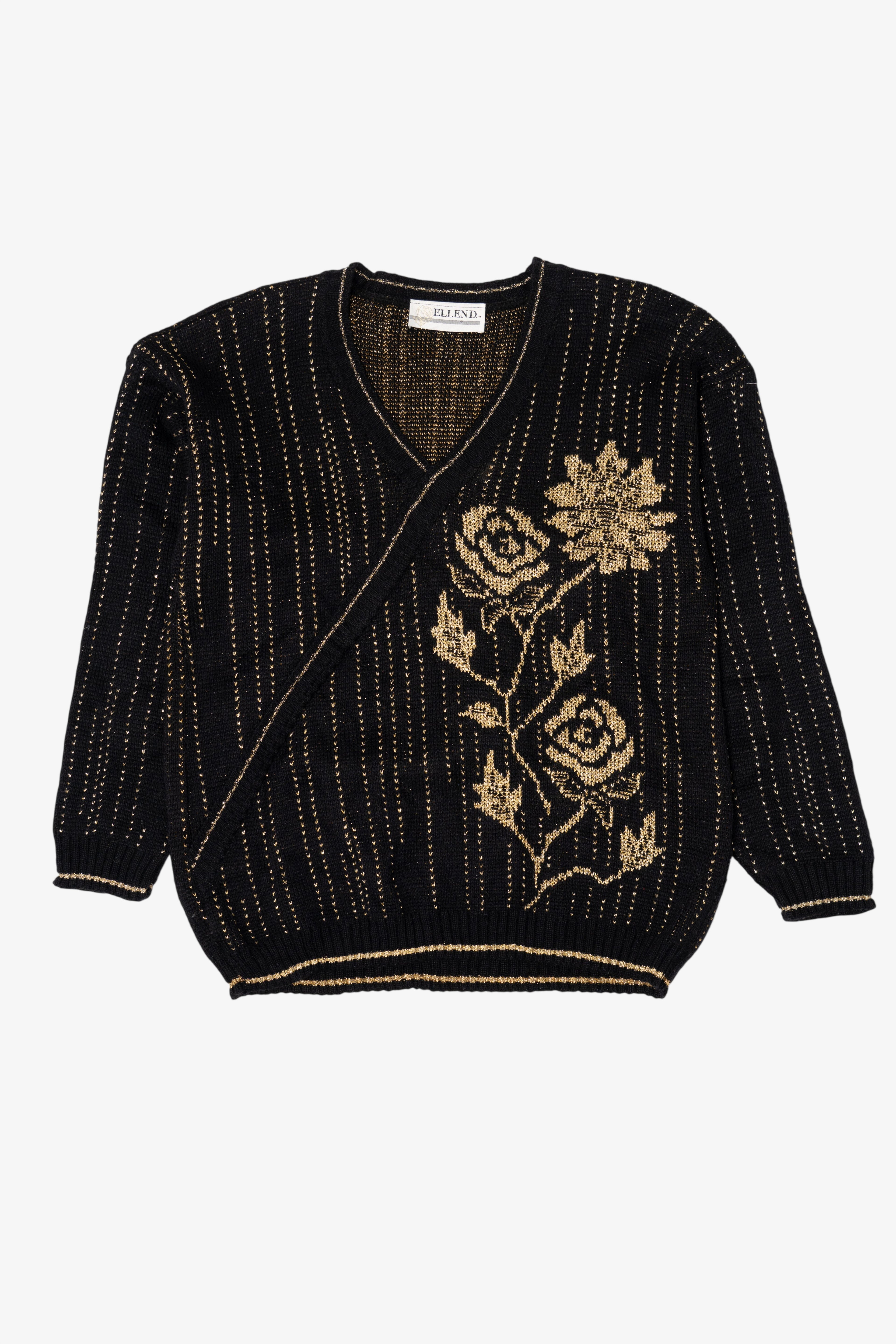 Vintage Black And Gold Rose Ellen D. Sweater (1980s)