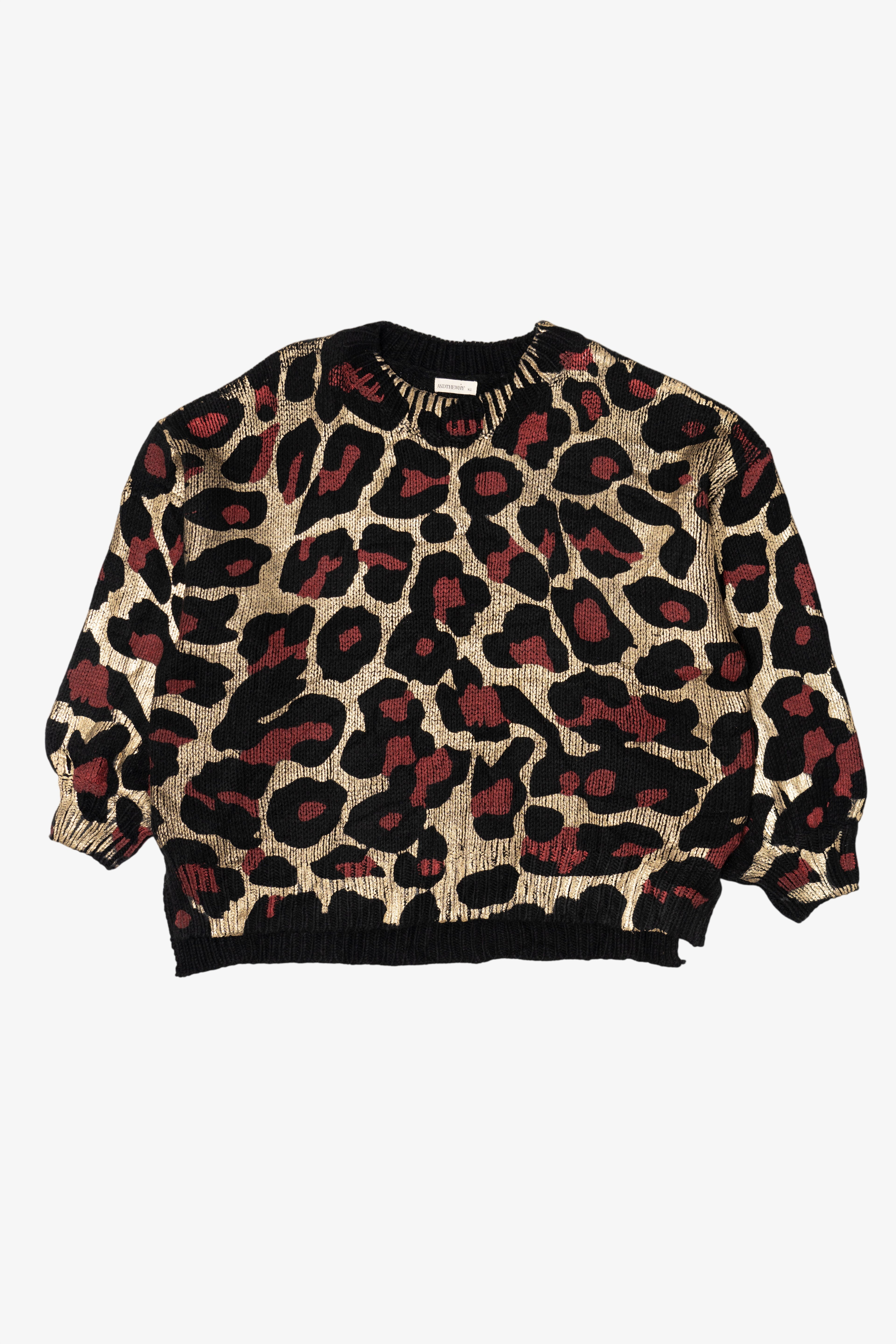 Vintage Gold Leopard Print Andthewhy Sweater (1980s)