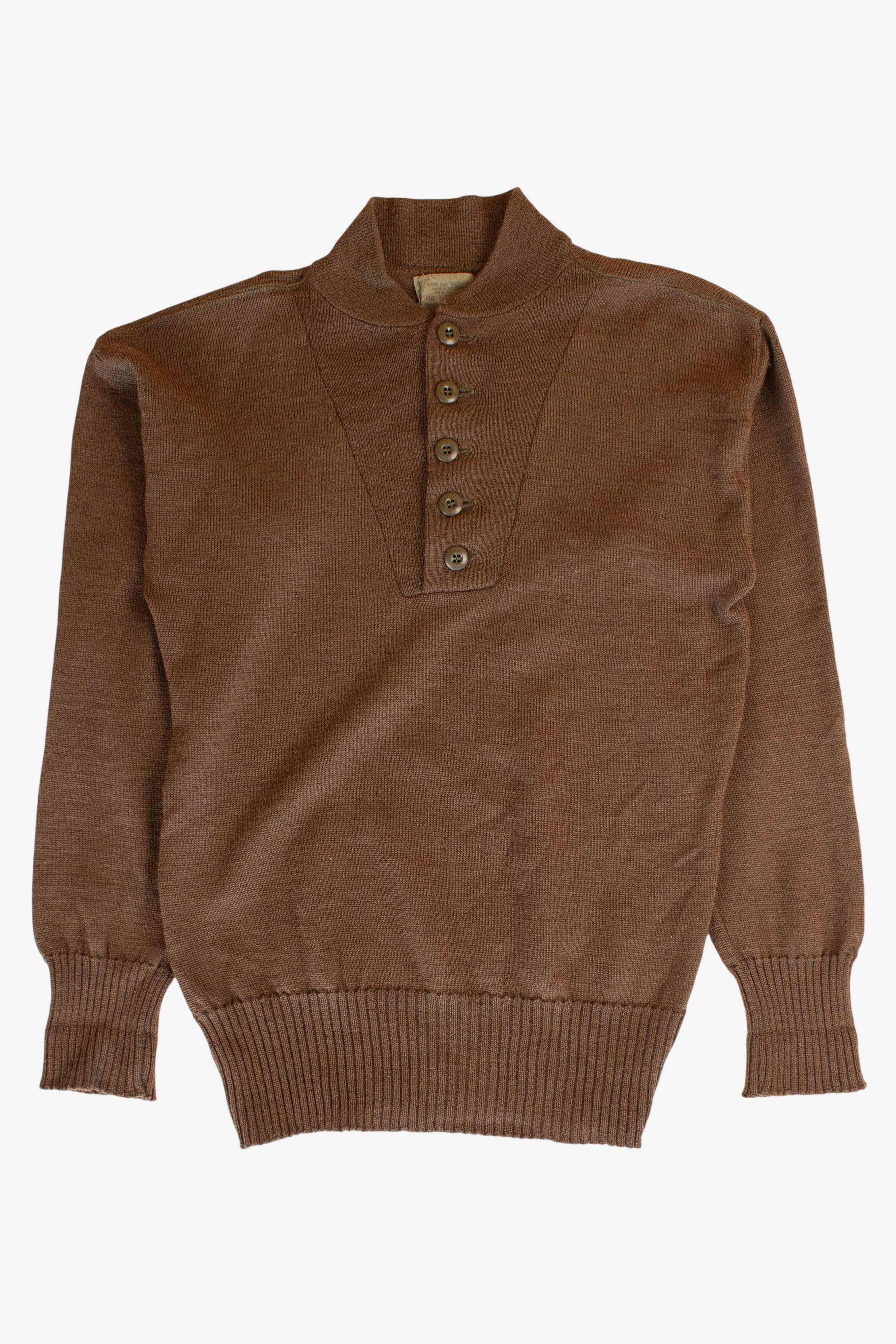 Vintage Olive Military Henley Sweater (1980s)