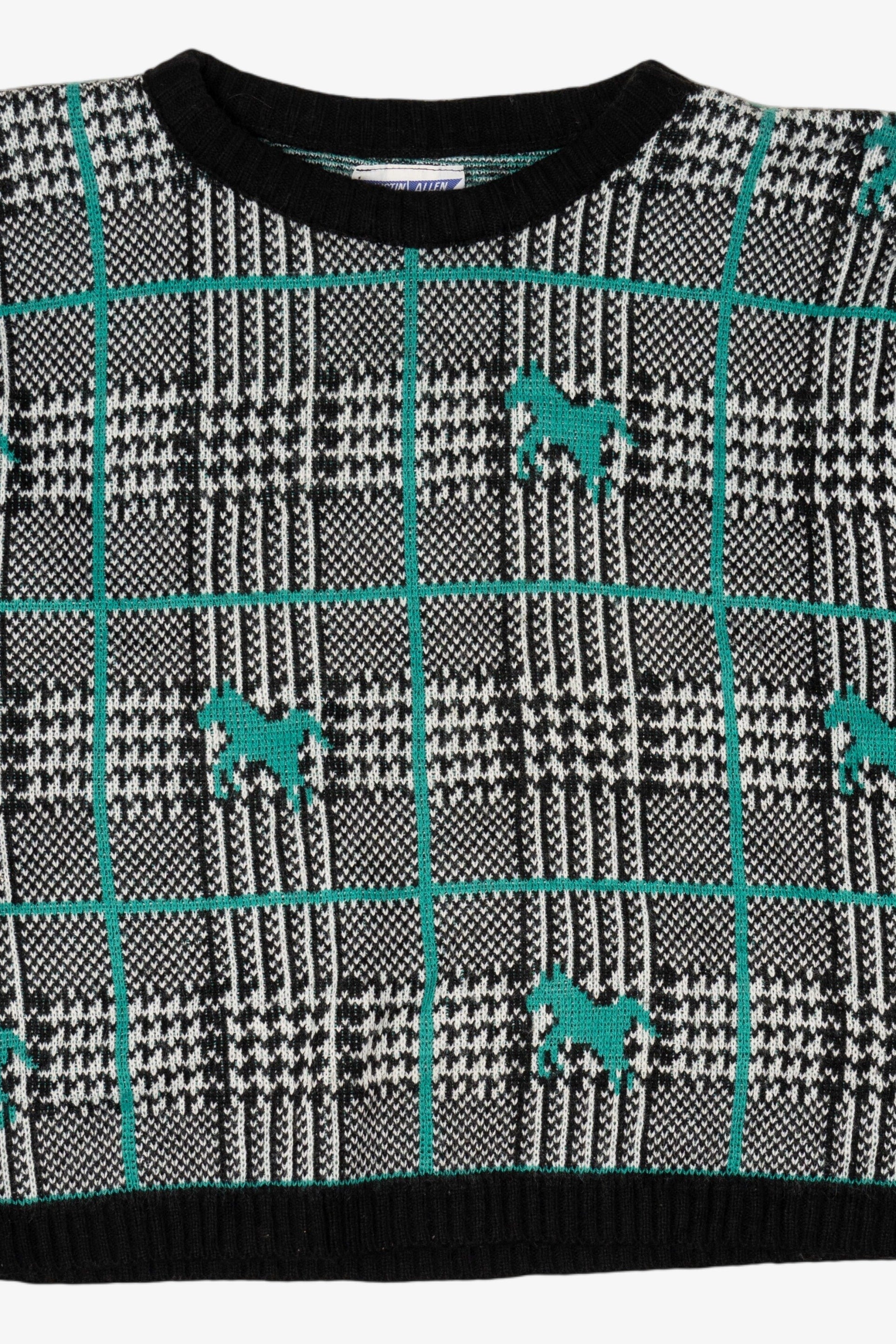 Vintage Justin Allen Checkered Horse Patterned Sweater (1990s)