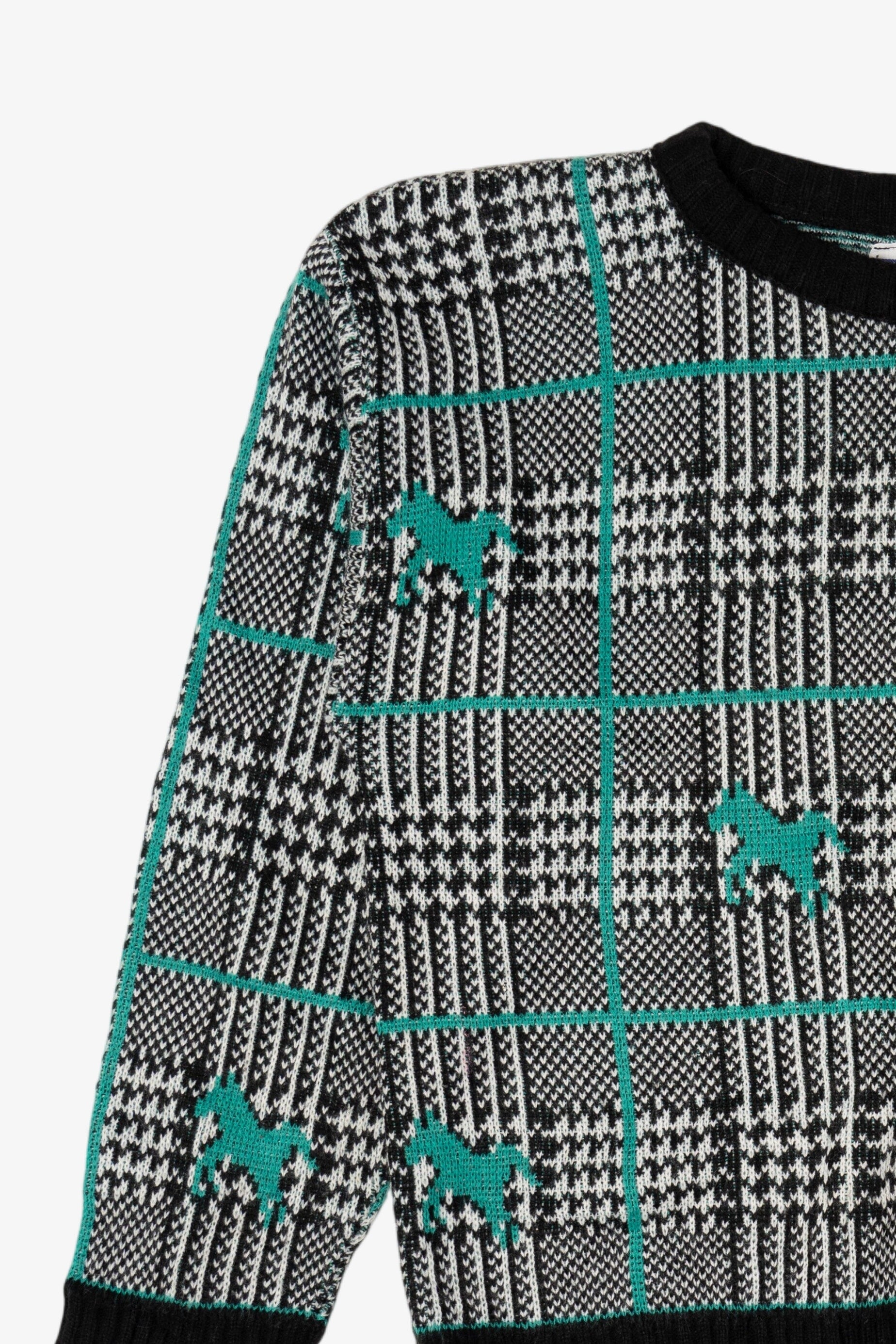 Vintage Justin Allen Checkered Horse Patterned Sweater (1990s)