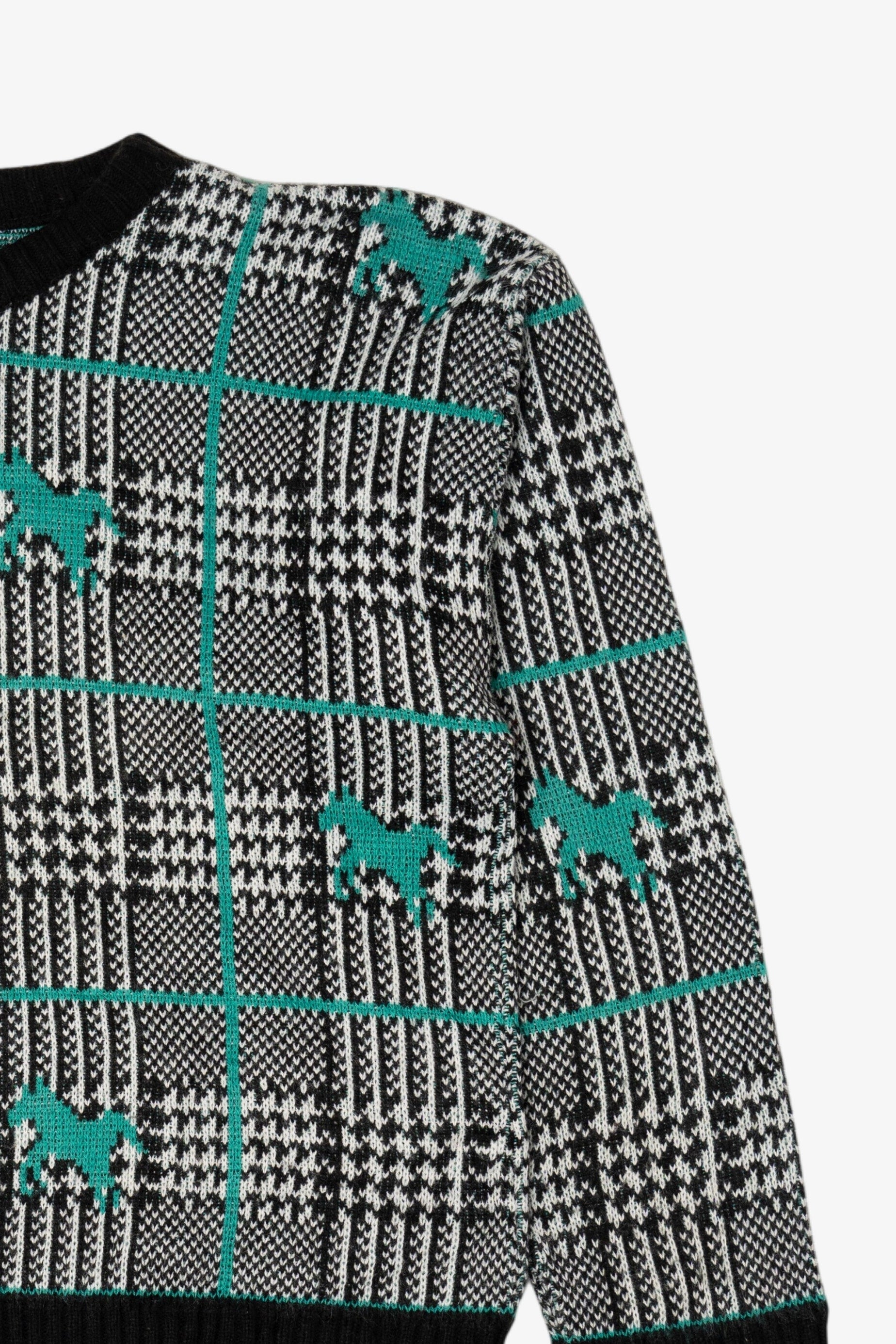 Vintage Justin Allen Checkered Horse Patterned Sweater (1990s)