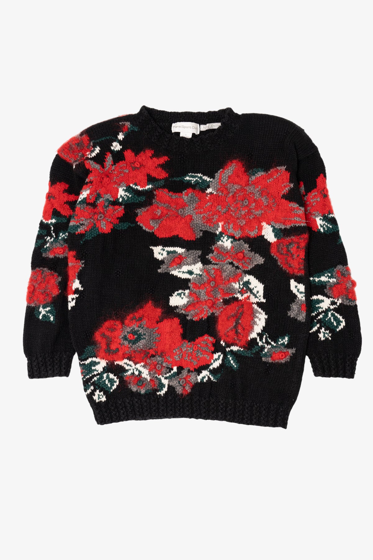 Vintage Hand Knit Floral Paris Sport Club Sweater (1990s)