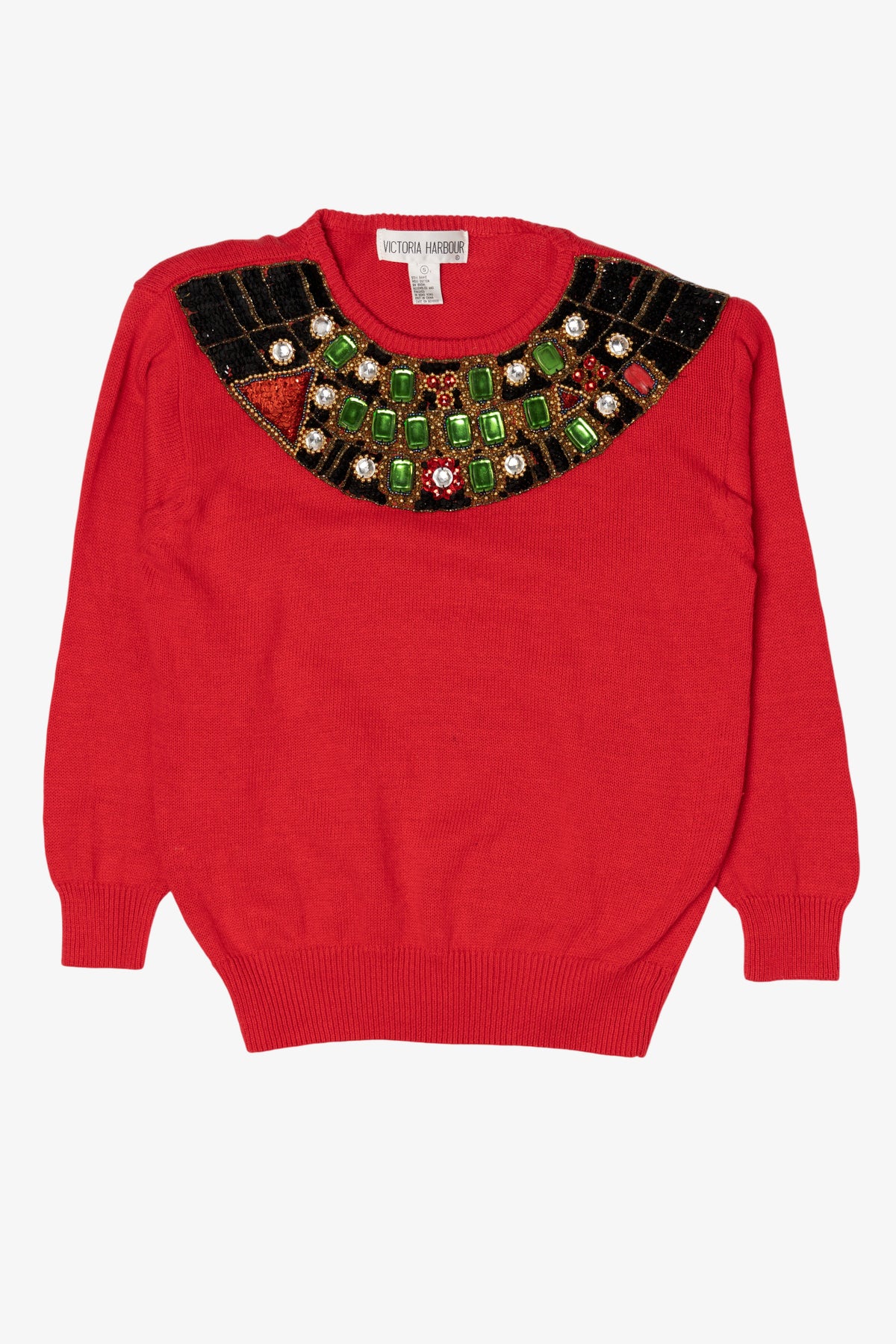 Vintage Red Victoria Harbour Bejeweled Sequin Sweater (1990s)