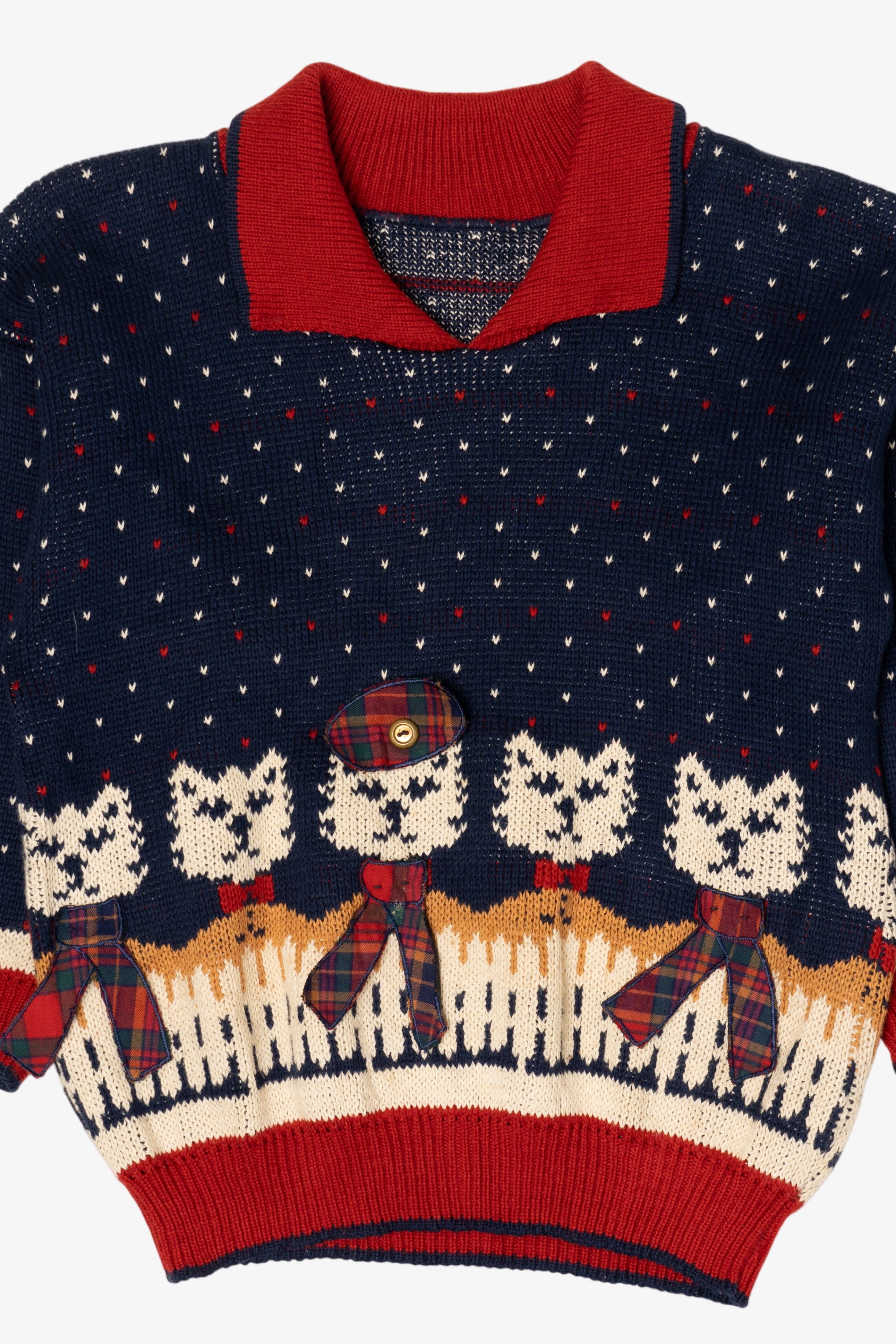Vintage Navy Blue Cats With Scarves Sweater (1990s)