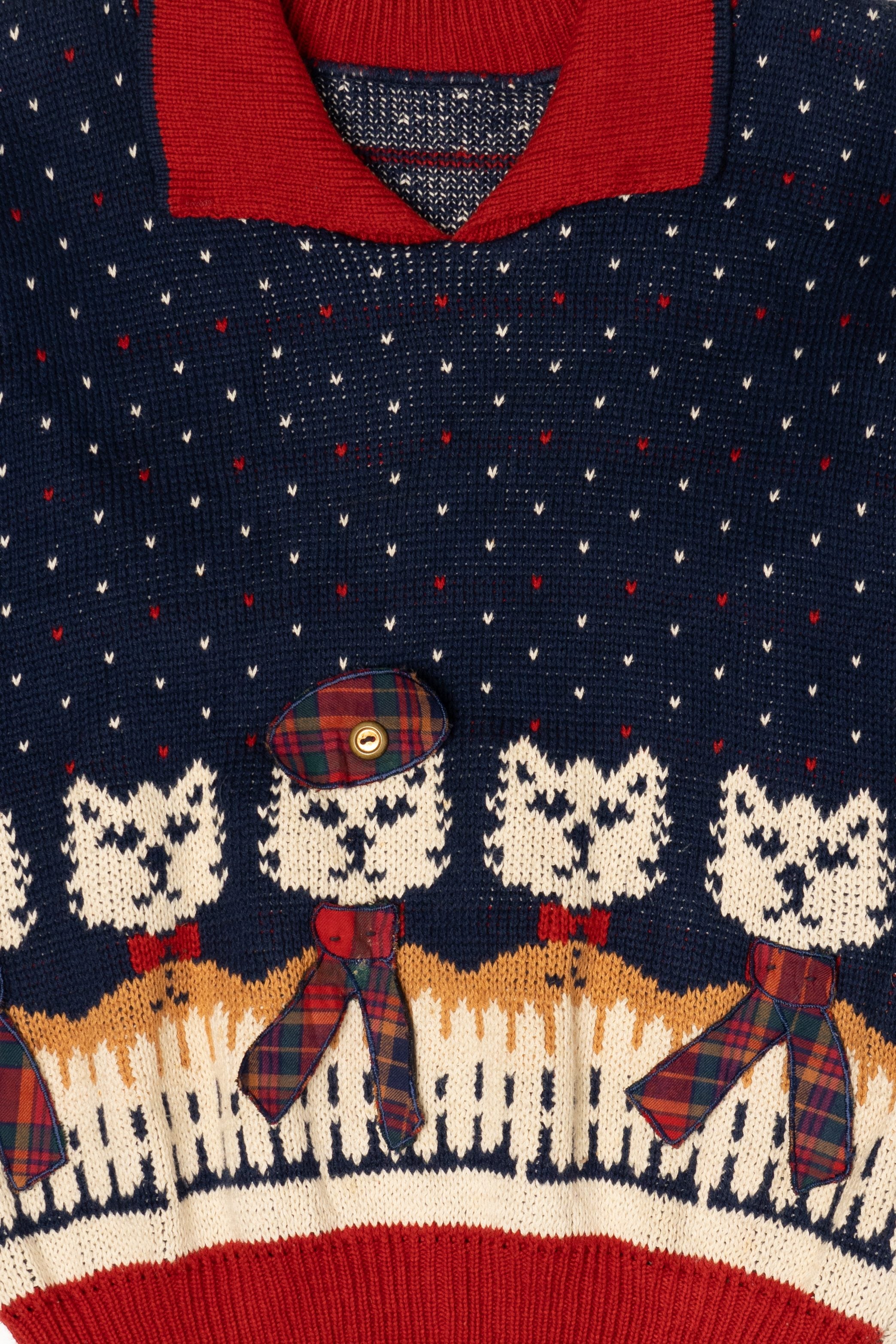 Vintage Navy Blue Cats With Scarves Sweater (1990s)
