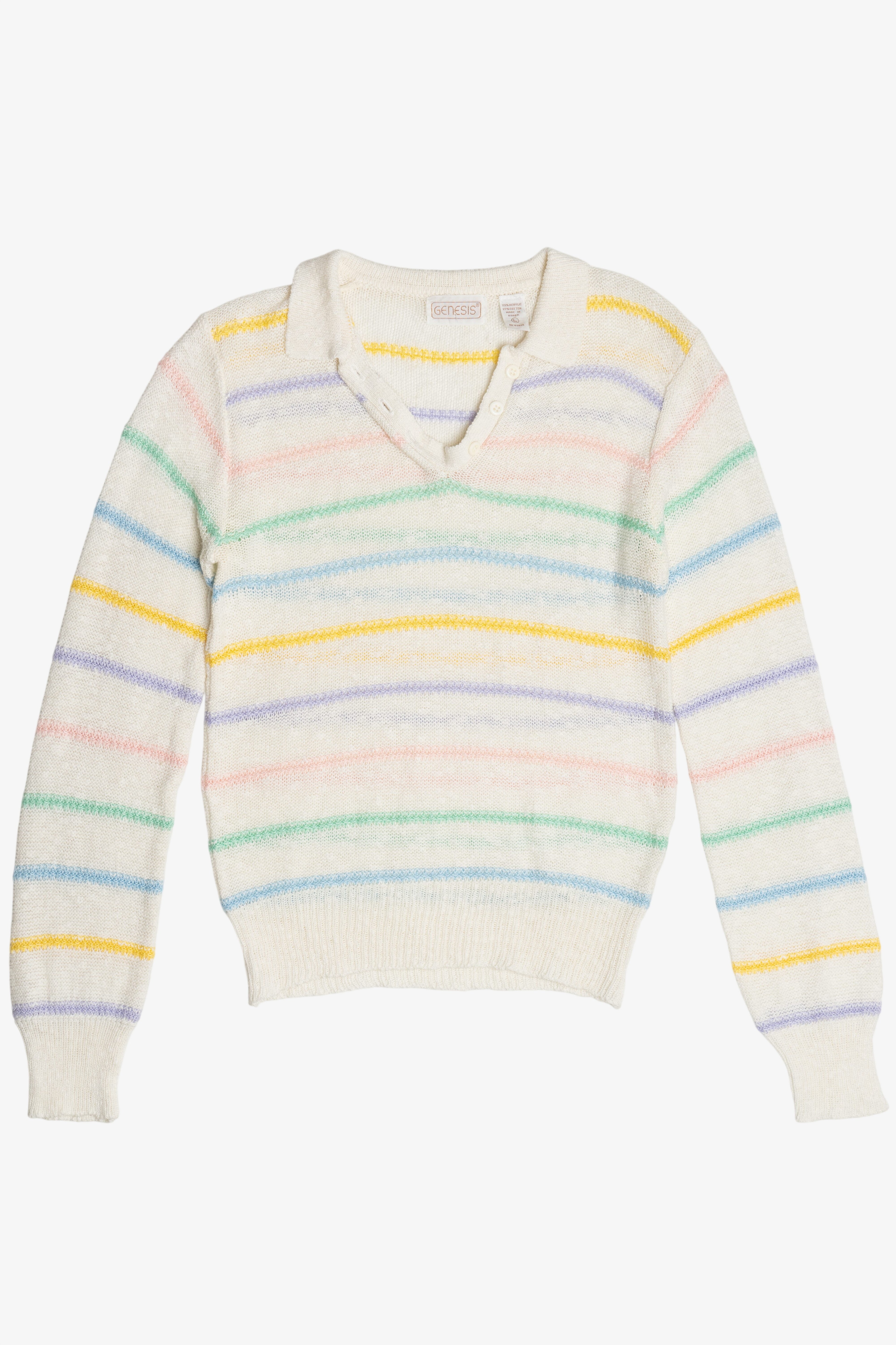 Vintage Pastel Lightweight 3 Button Sweater With Collar (1980s)