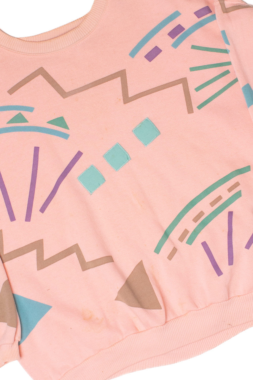 Vintage 1980's Geometric Print Pink Sweatshirt