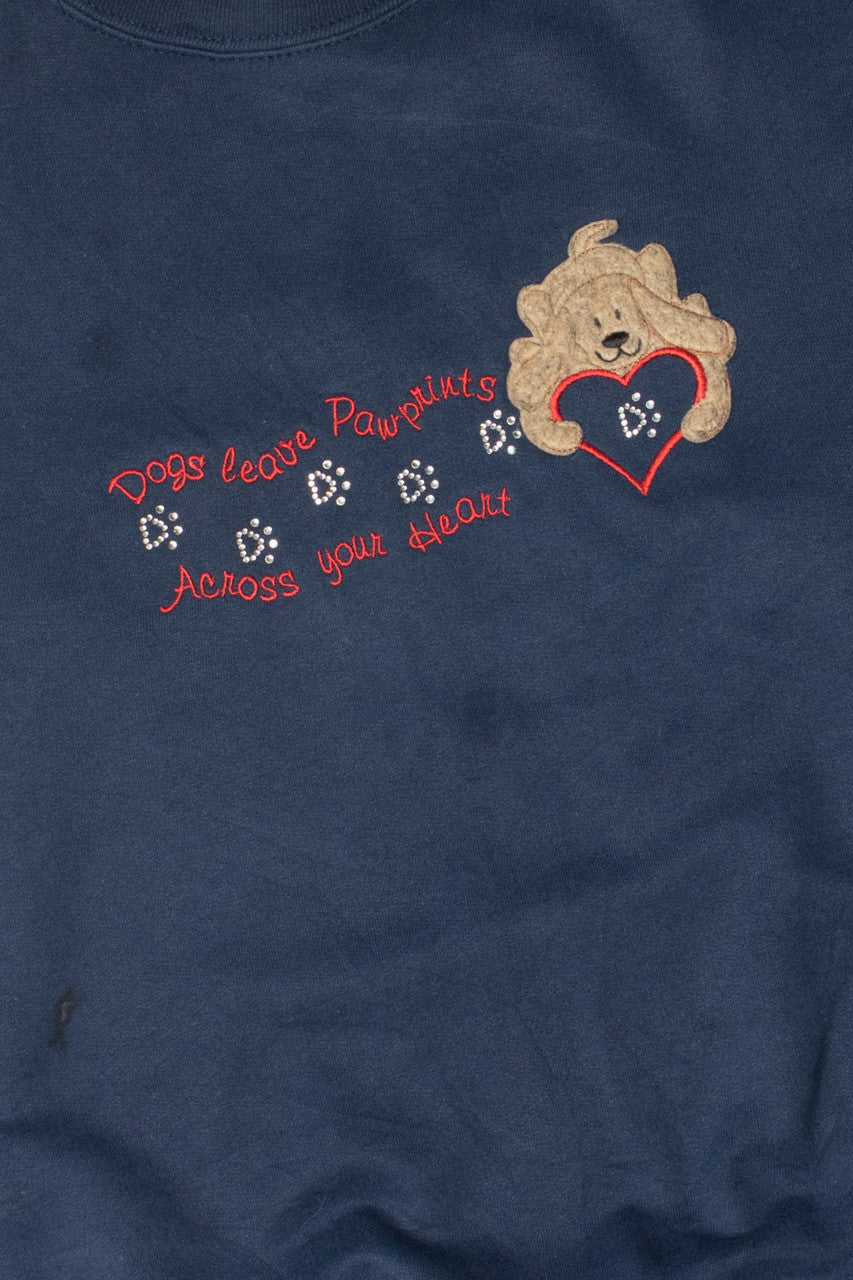 Vintage Rhinestone Dog Paw Print Saying Sweatshirt