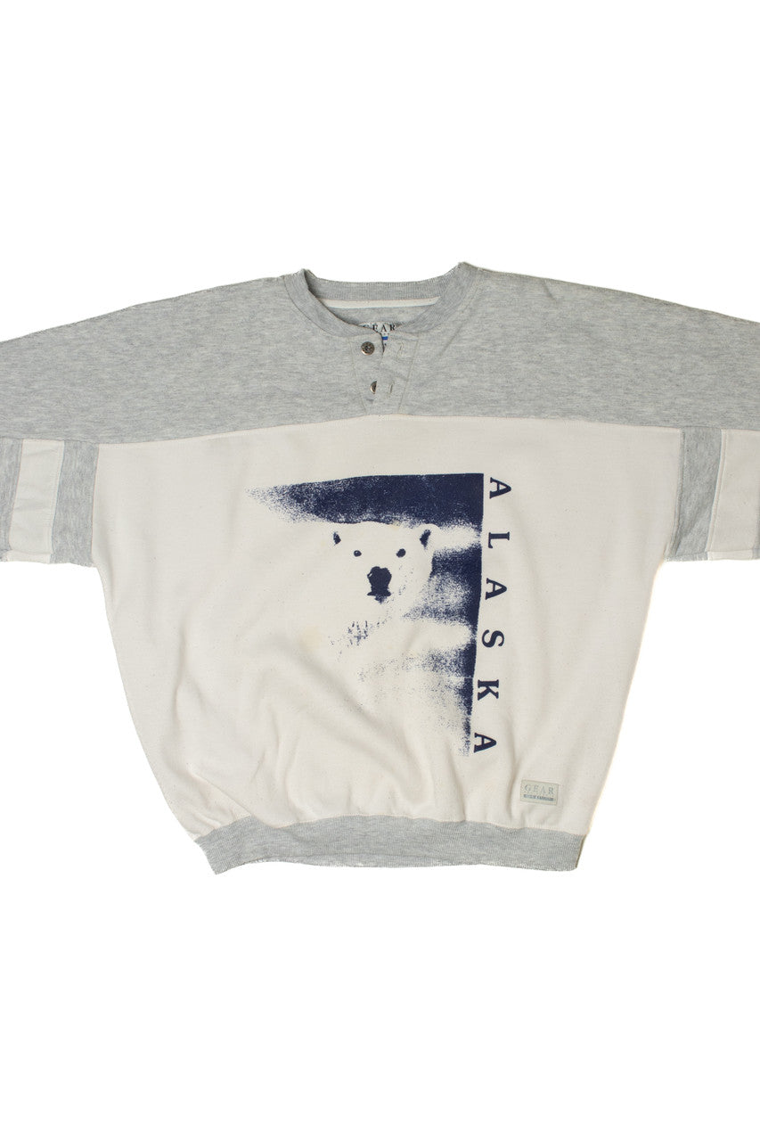 Vintage Alaska Polar Bear Button Henley Sweatshirt
