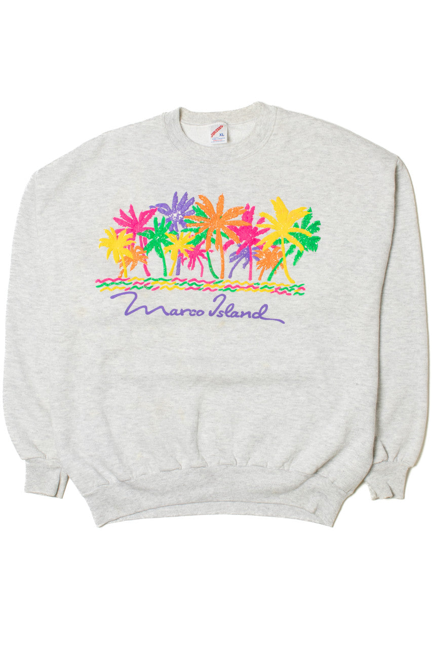 Vintage "Marco Island" Embossed Palm Tree Print Sweatshirt